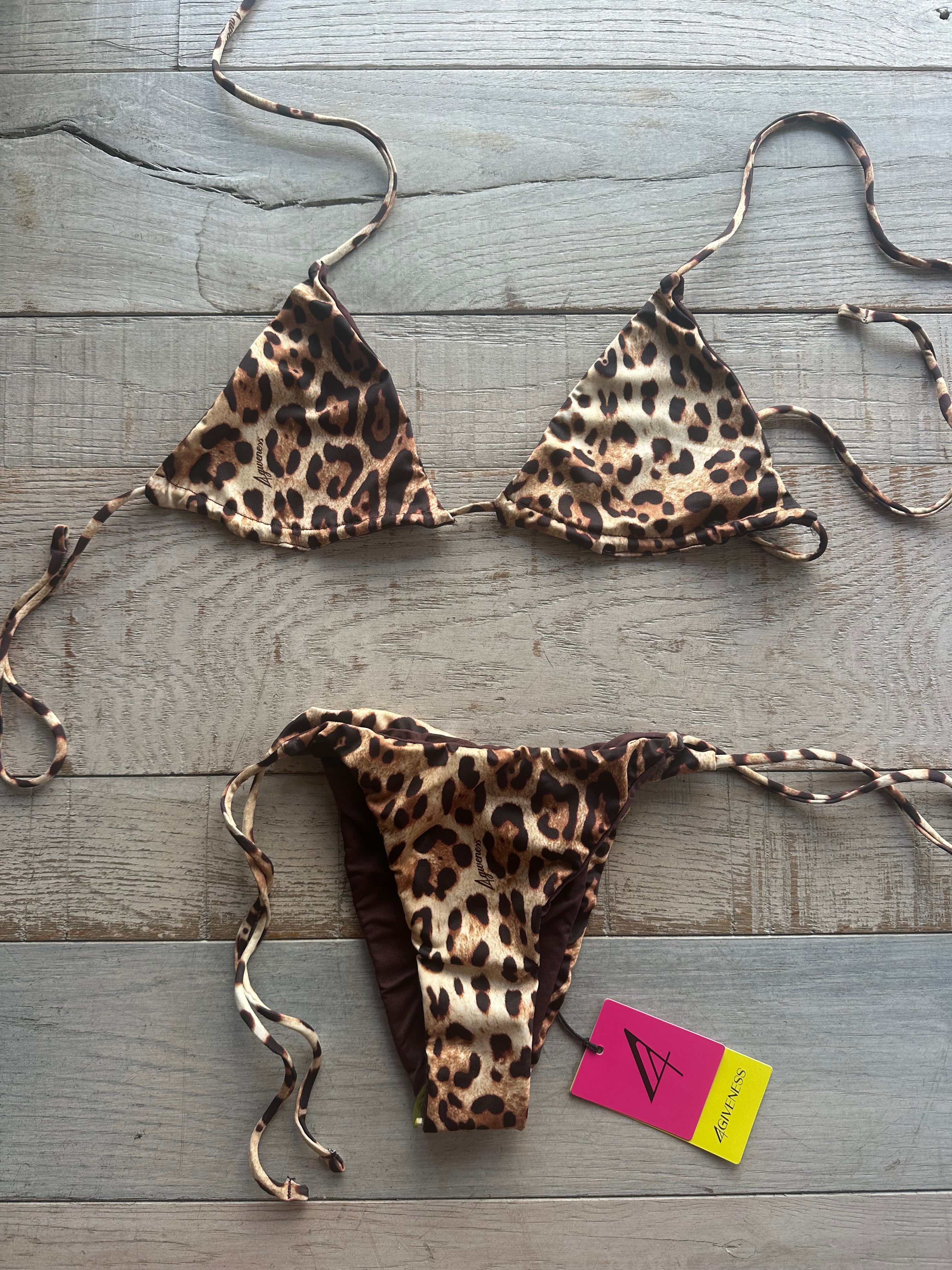 Triangolo Double Face in Lycra Leopardato