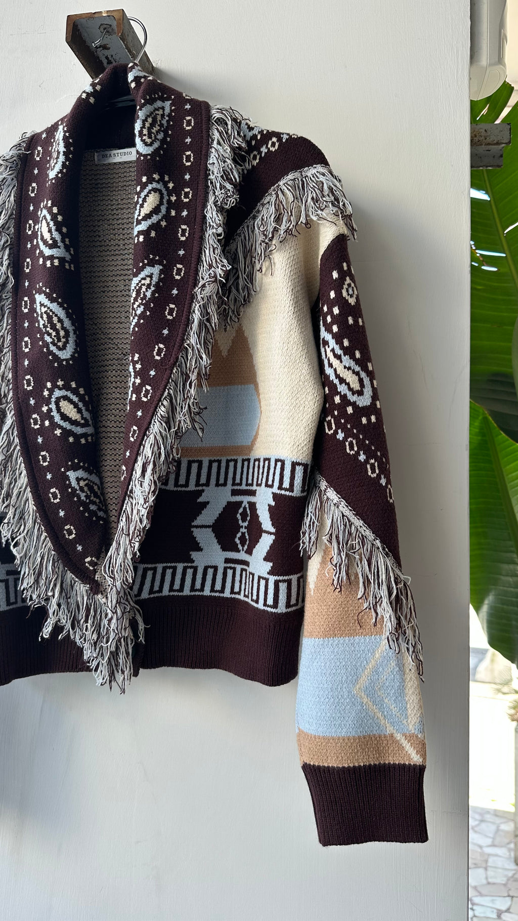 Cardigan Crop Bandana Marrone e Celeste