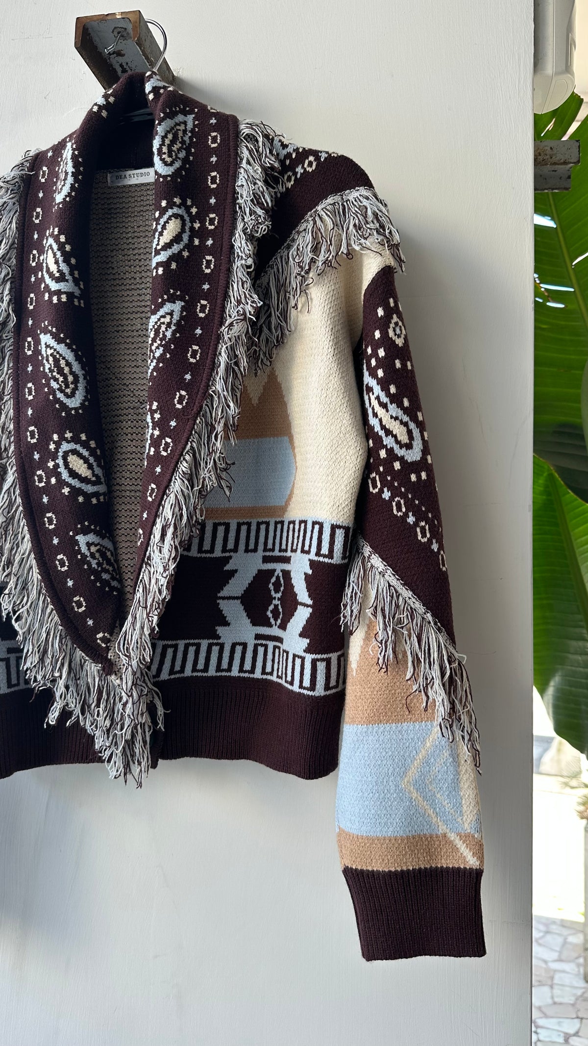 Cardigan Crop Bandana Marrone e Celeste