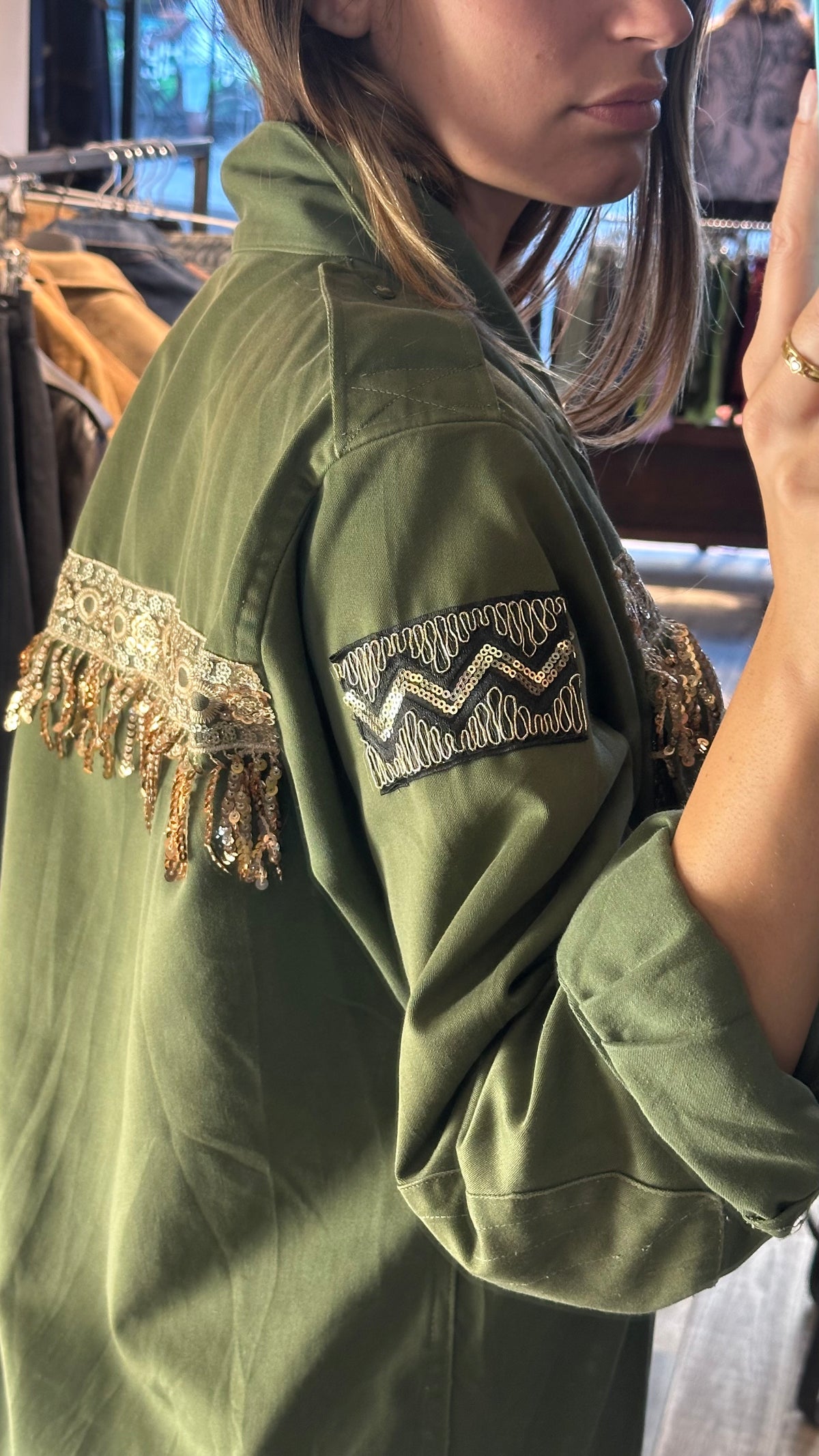 Giacca Militare Donna Verde con Paillettes «Regiment»