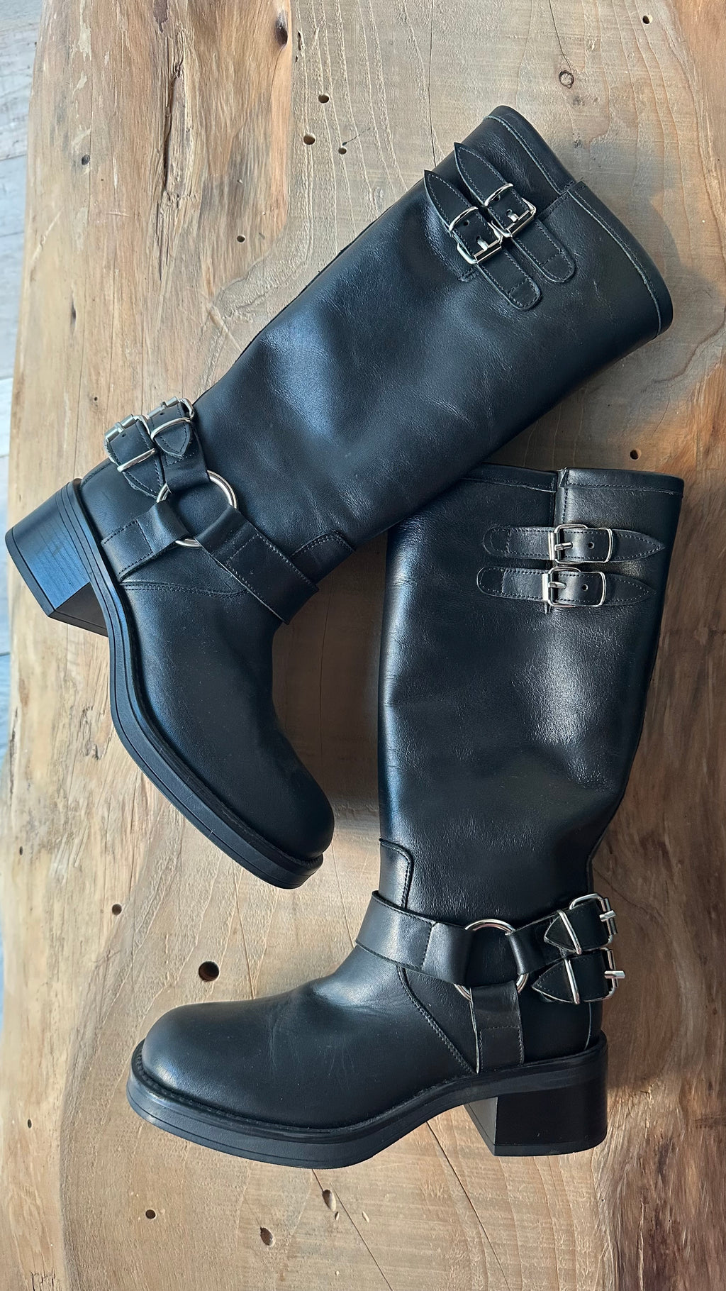 Stivale Biker in pelle Nero 2 Fibbie