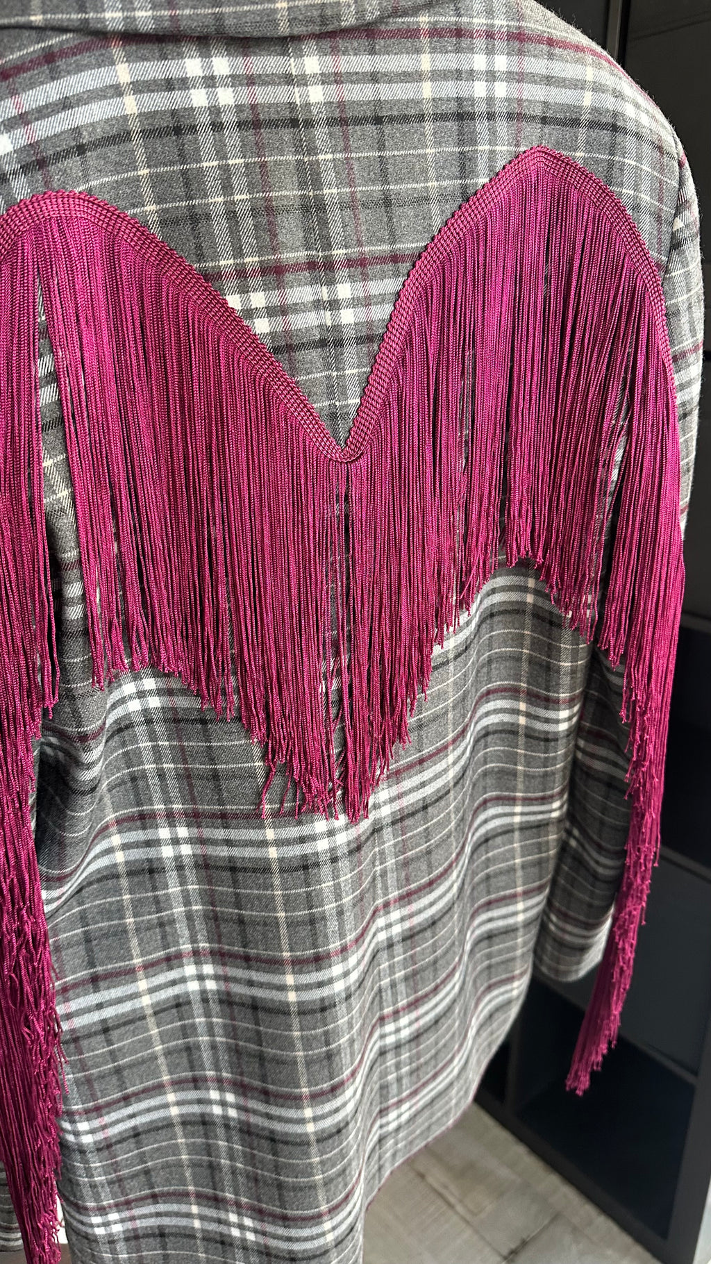 Giacca Blazer Tartan Rodeo con Frange Bordeaux