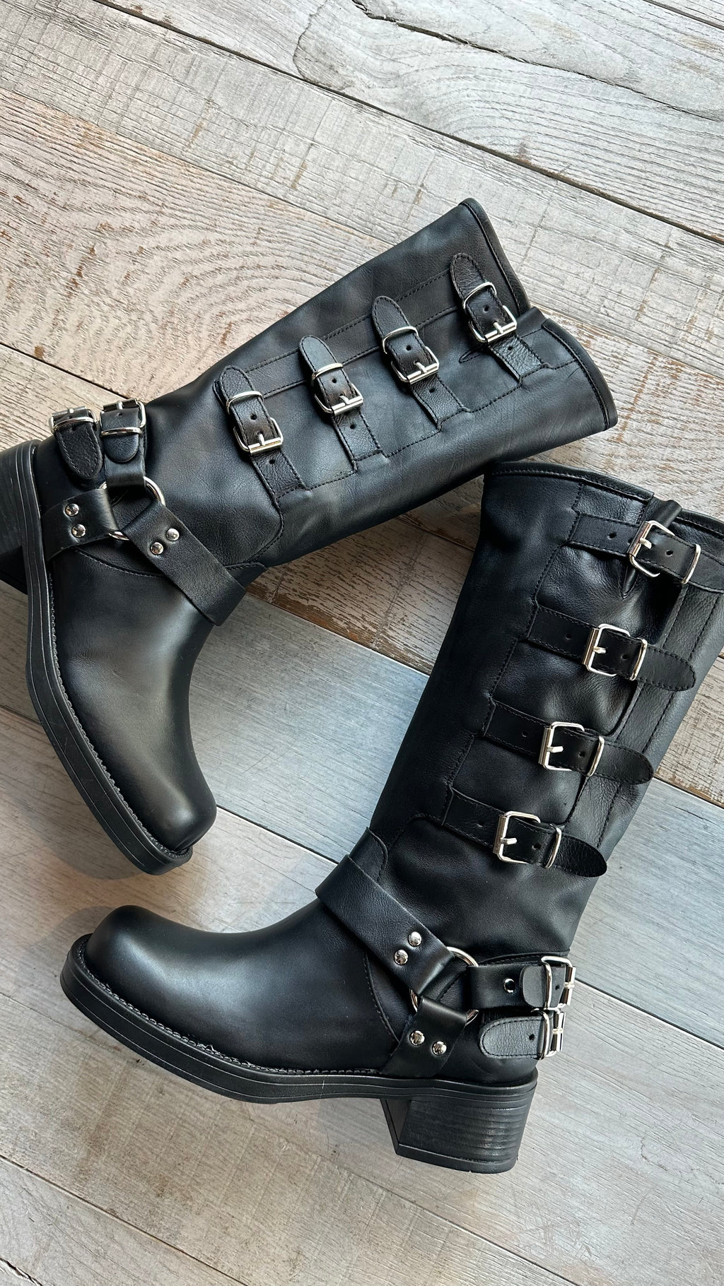 Stivale Biker in Pelle con Fibbie Laterali