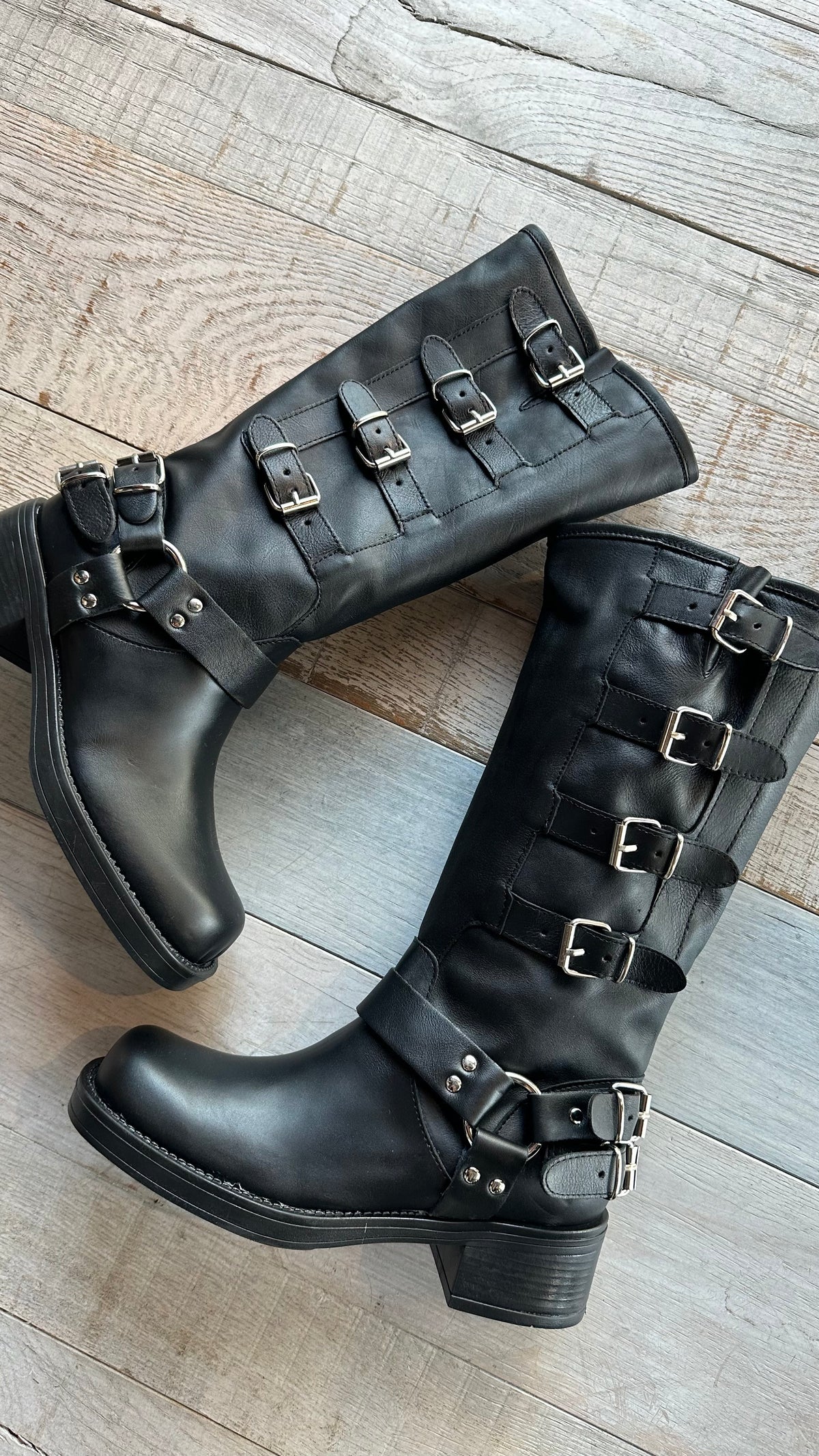 Stivale Biker in Pelle con Fibbie Laterali