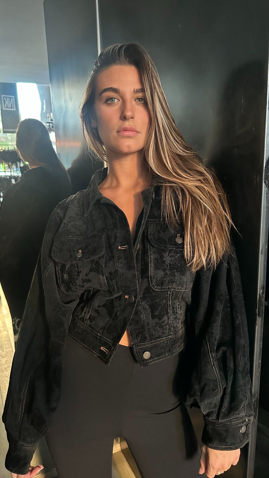 Giacca Crop in Denim e Velluto «noire»
