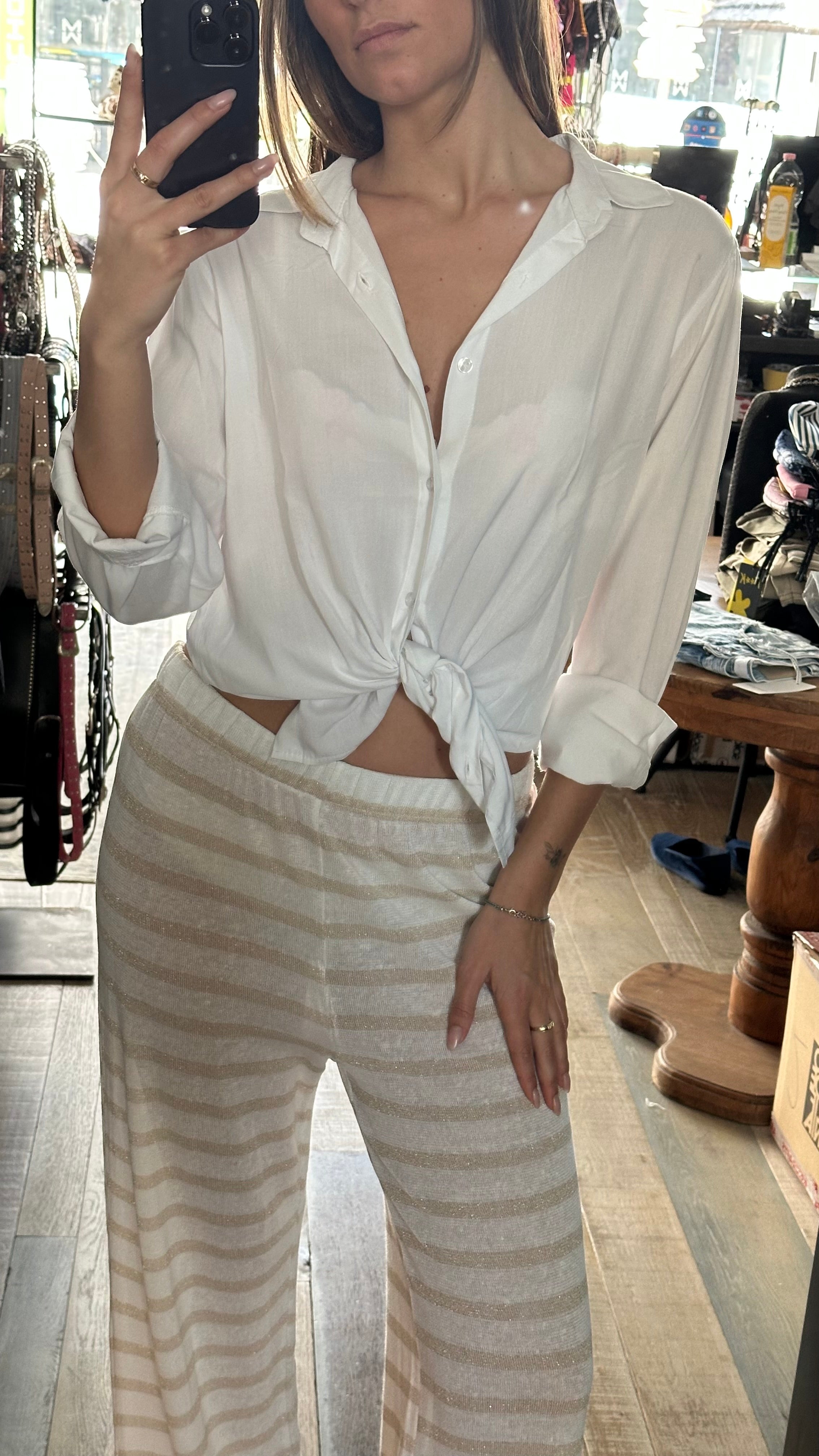 Pantalone Riga in Lino Beije