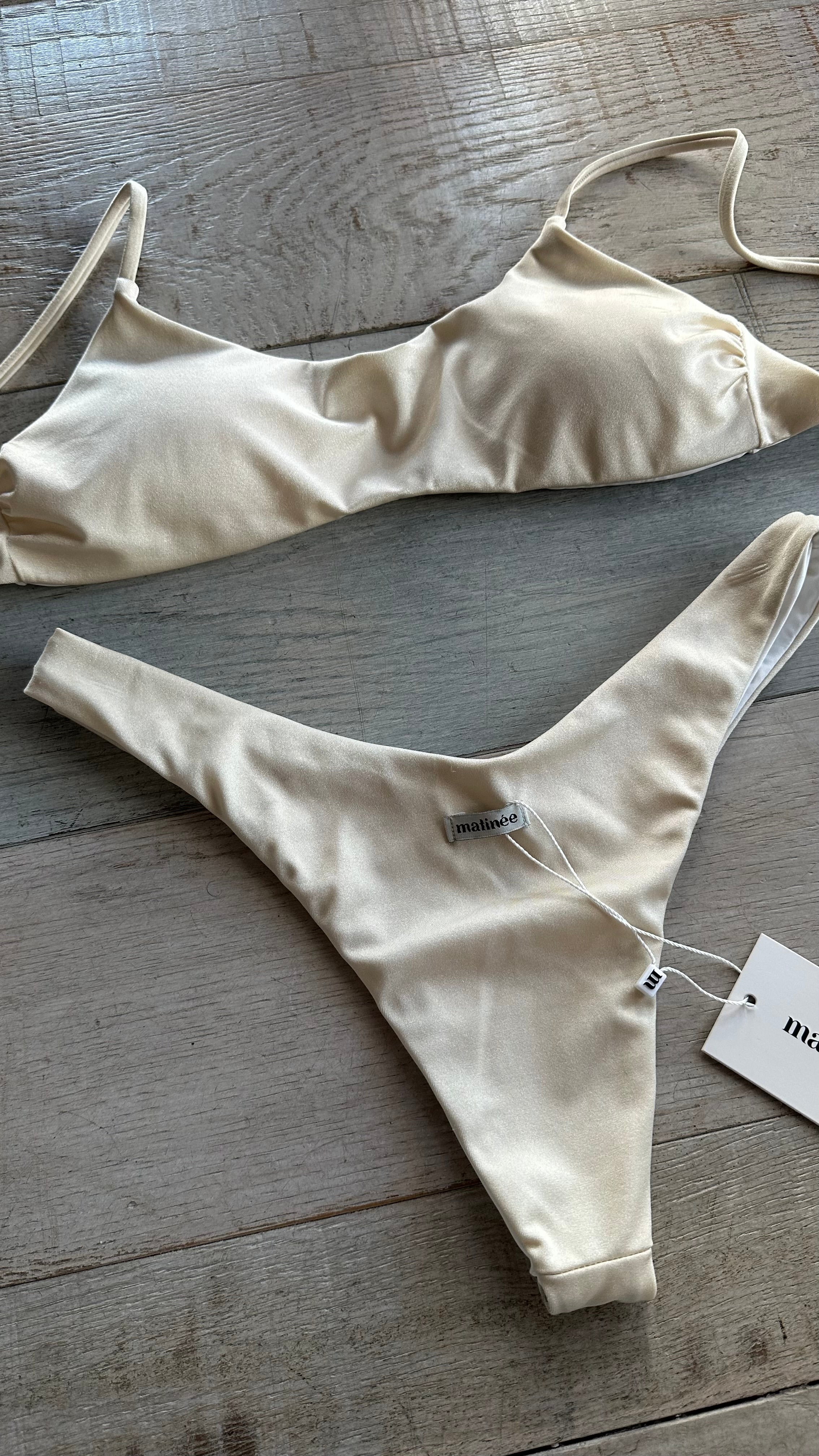 Bikini Top in Lycra Lucida Panna