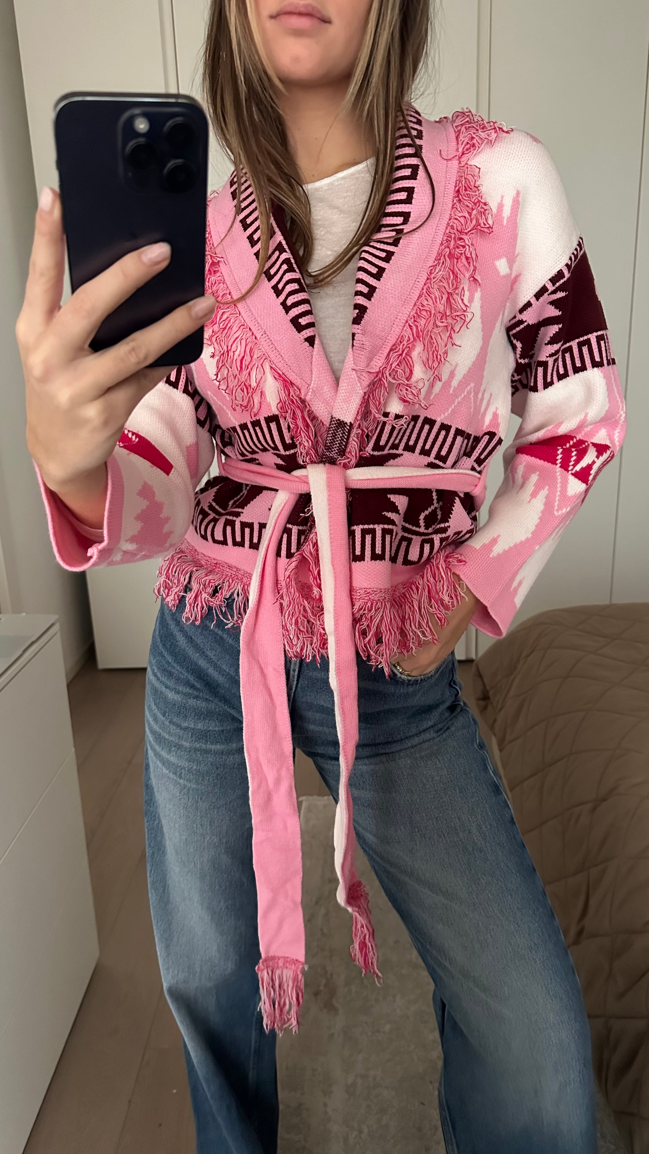 Cardigan Crop Azteco Rosa