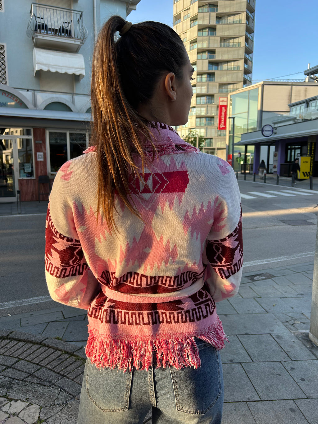 Cardigan Crop Azteco Rosa