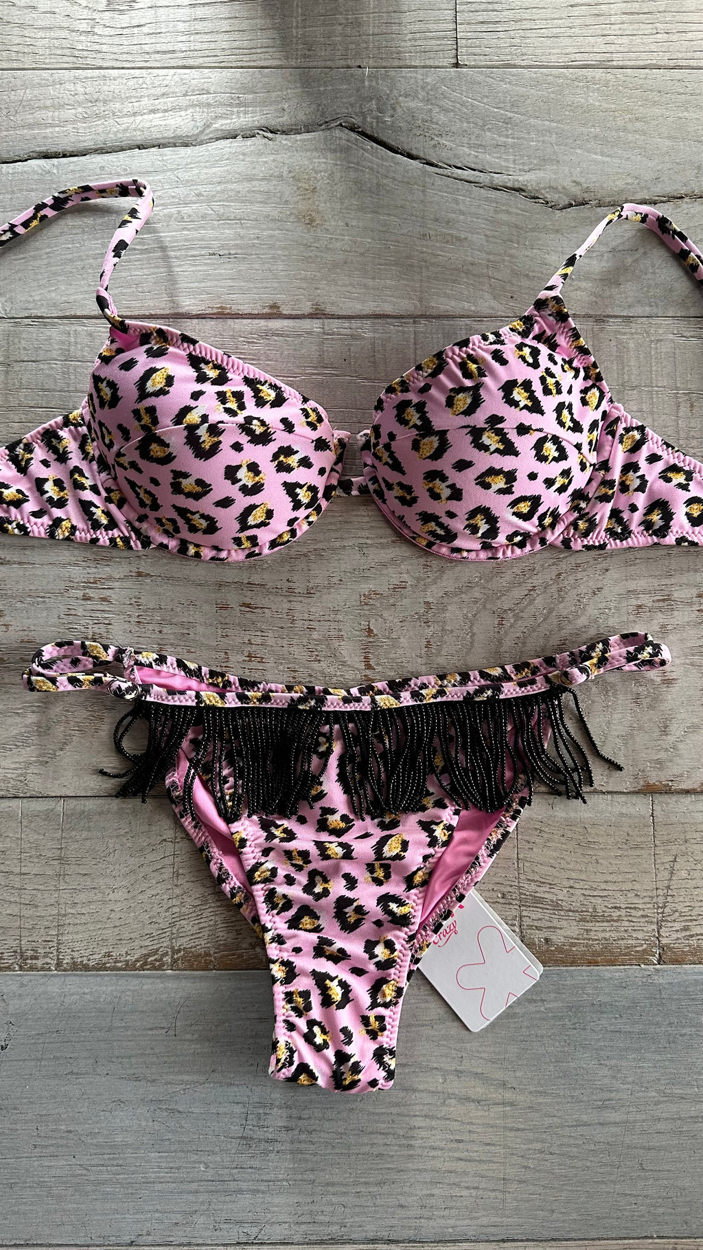 Balconcino Leopardato Rosa con Perline Nere