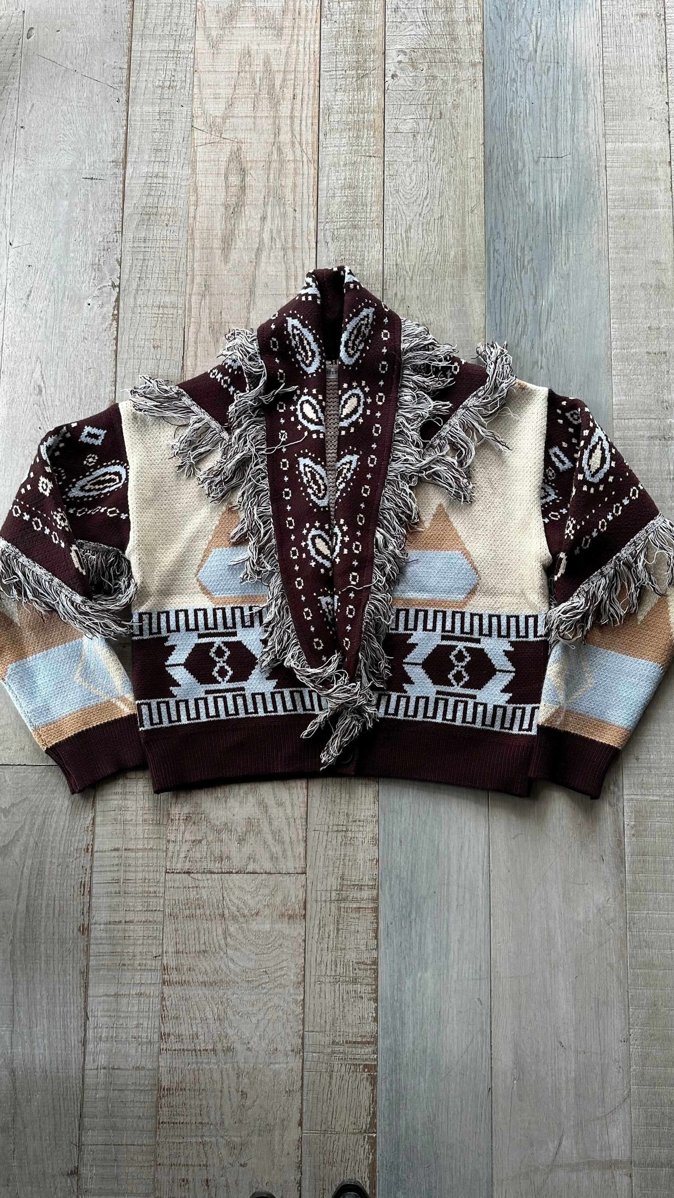 Cardigan Crop Bandana Marrone con bottoni