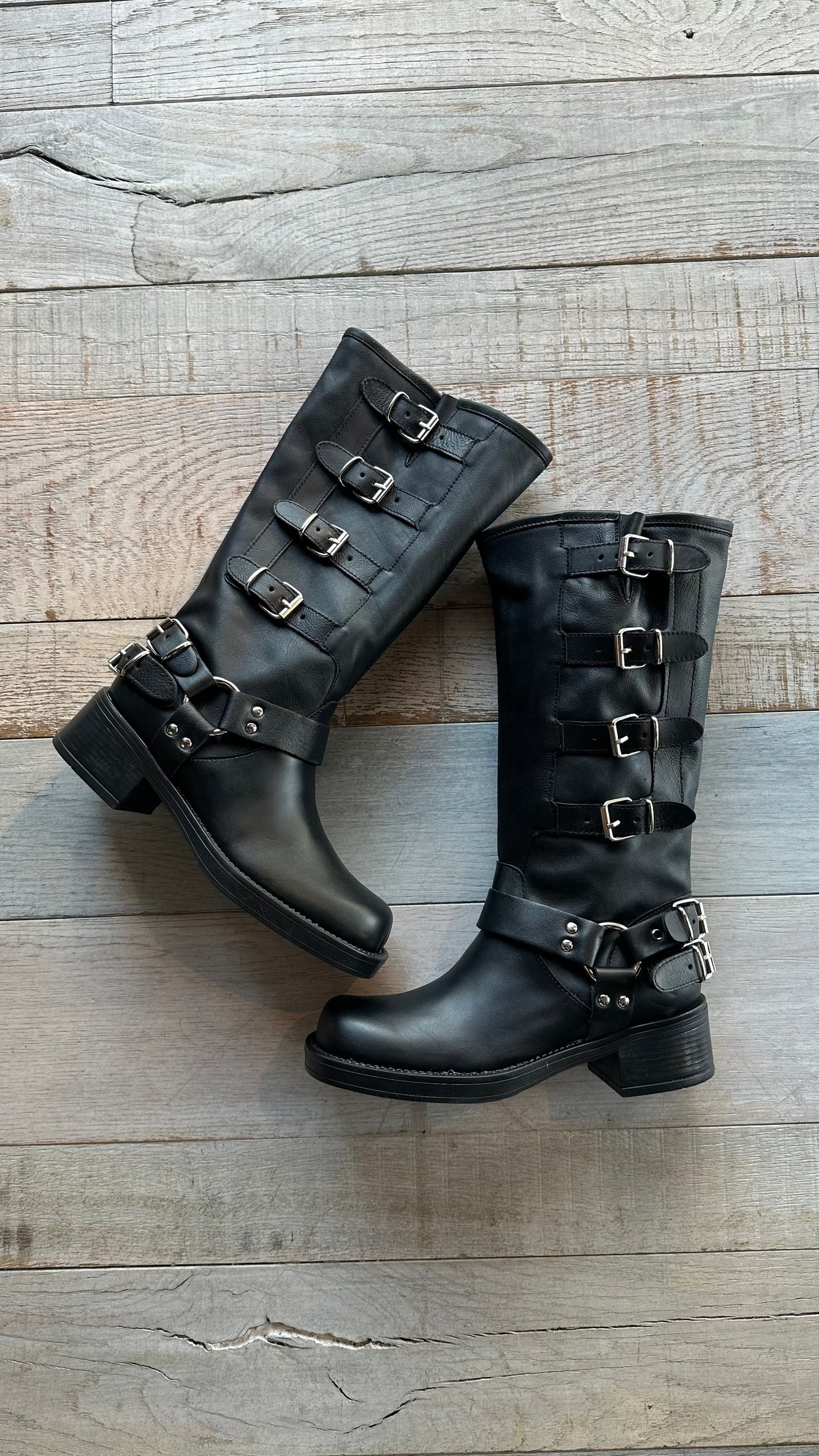 Stivale Biker in Pelle con Fibbie Laterali