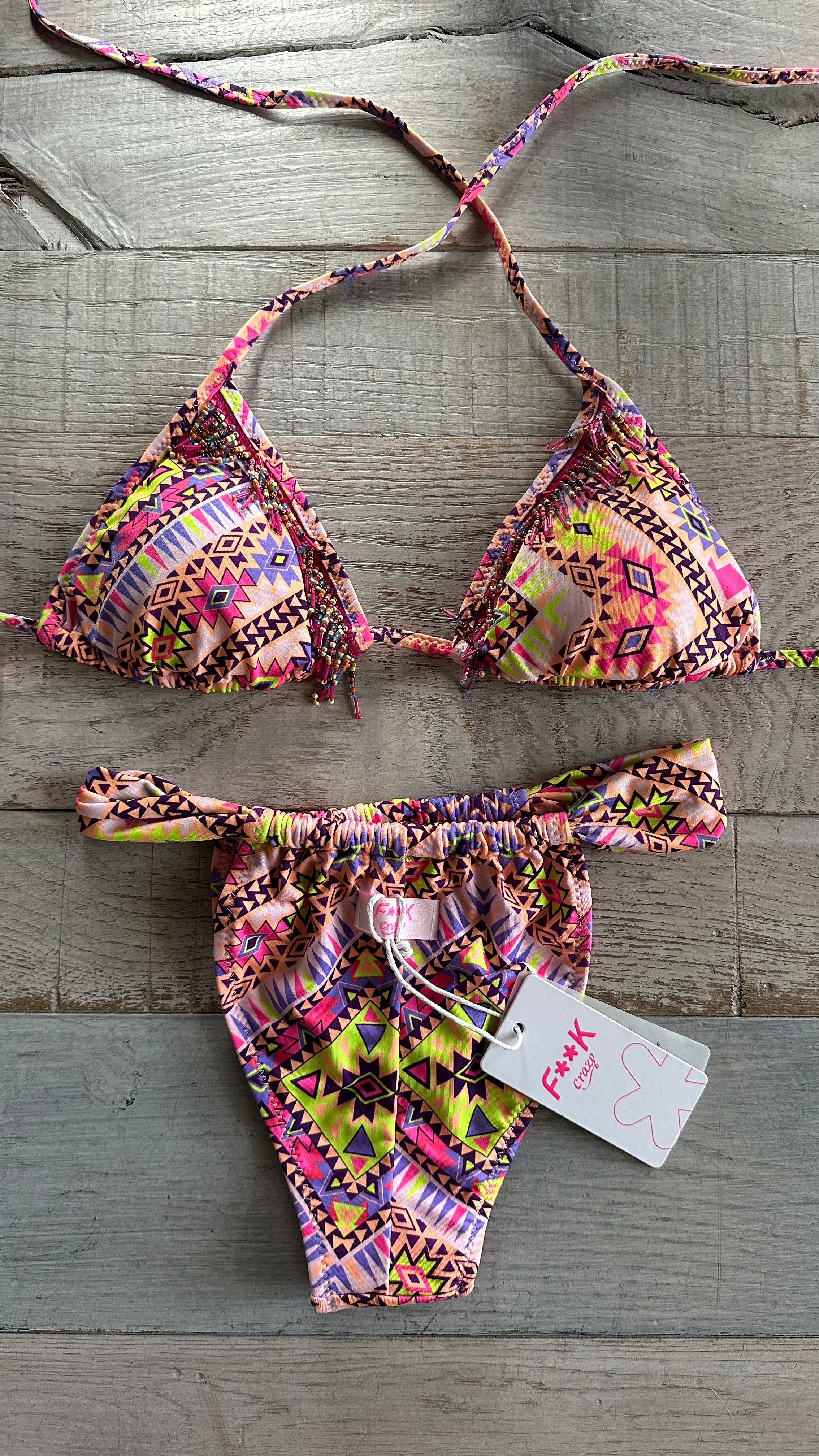 Triangolo Azteco Multicolor con Perline Rosa