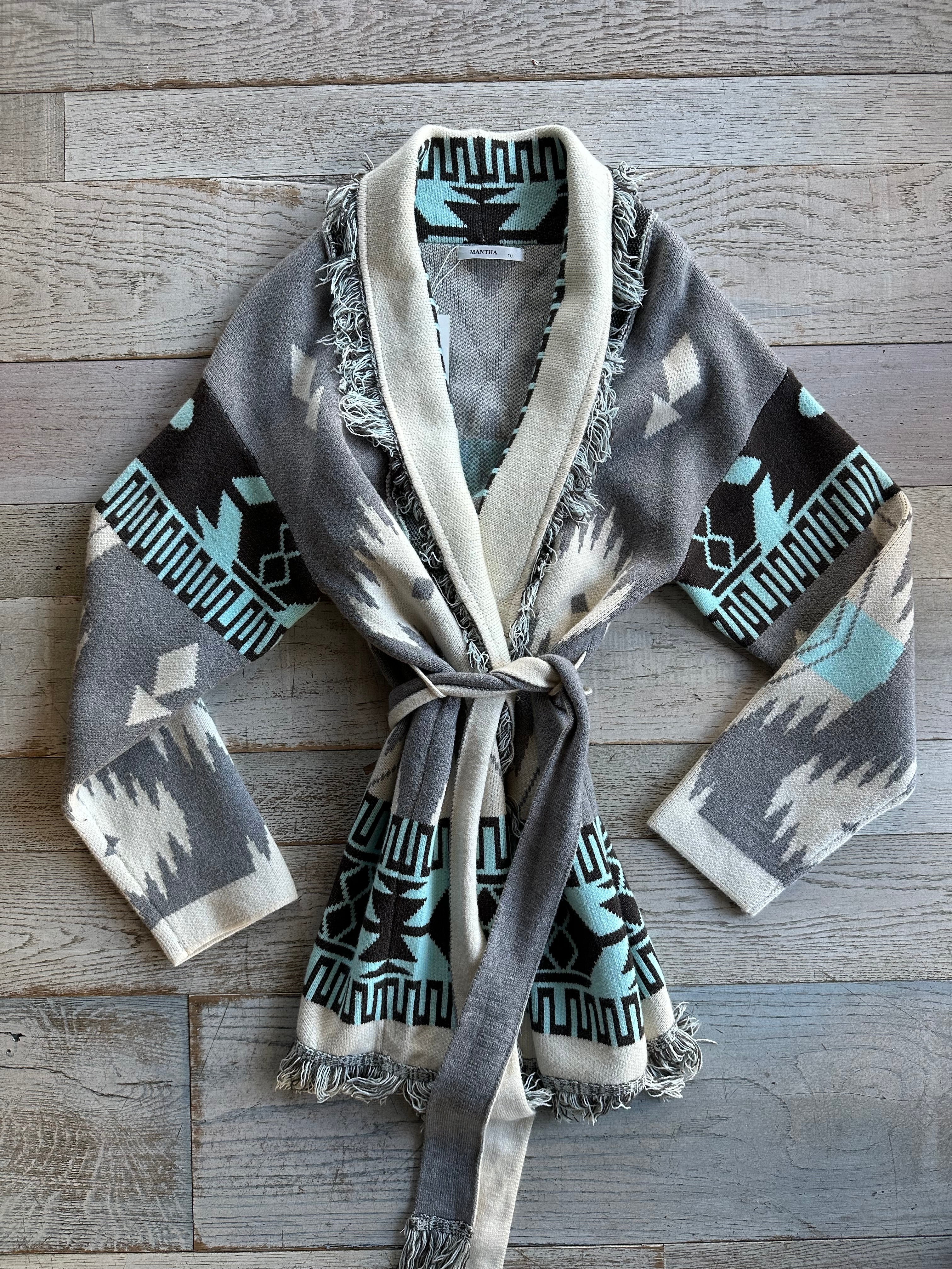 Cardigan Azteco Azzurro e Grigio