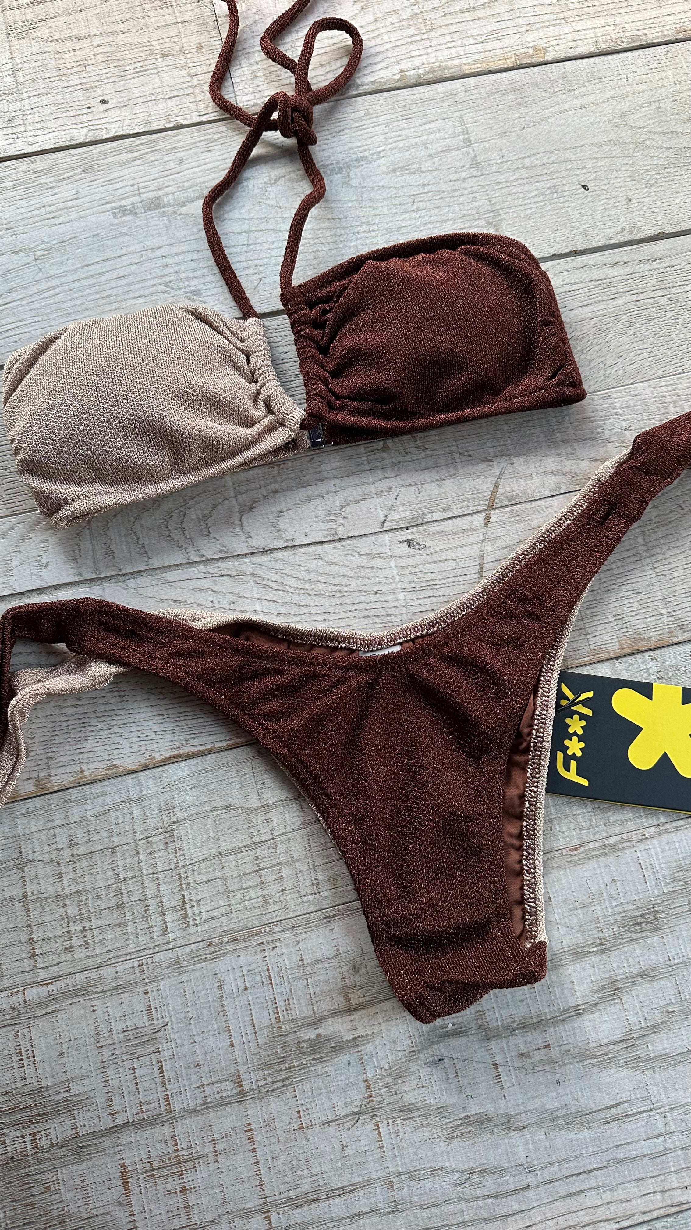 Bikini Fascia Bicolor Lurex Marrone e Oro