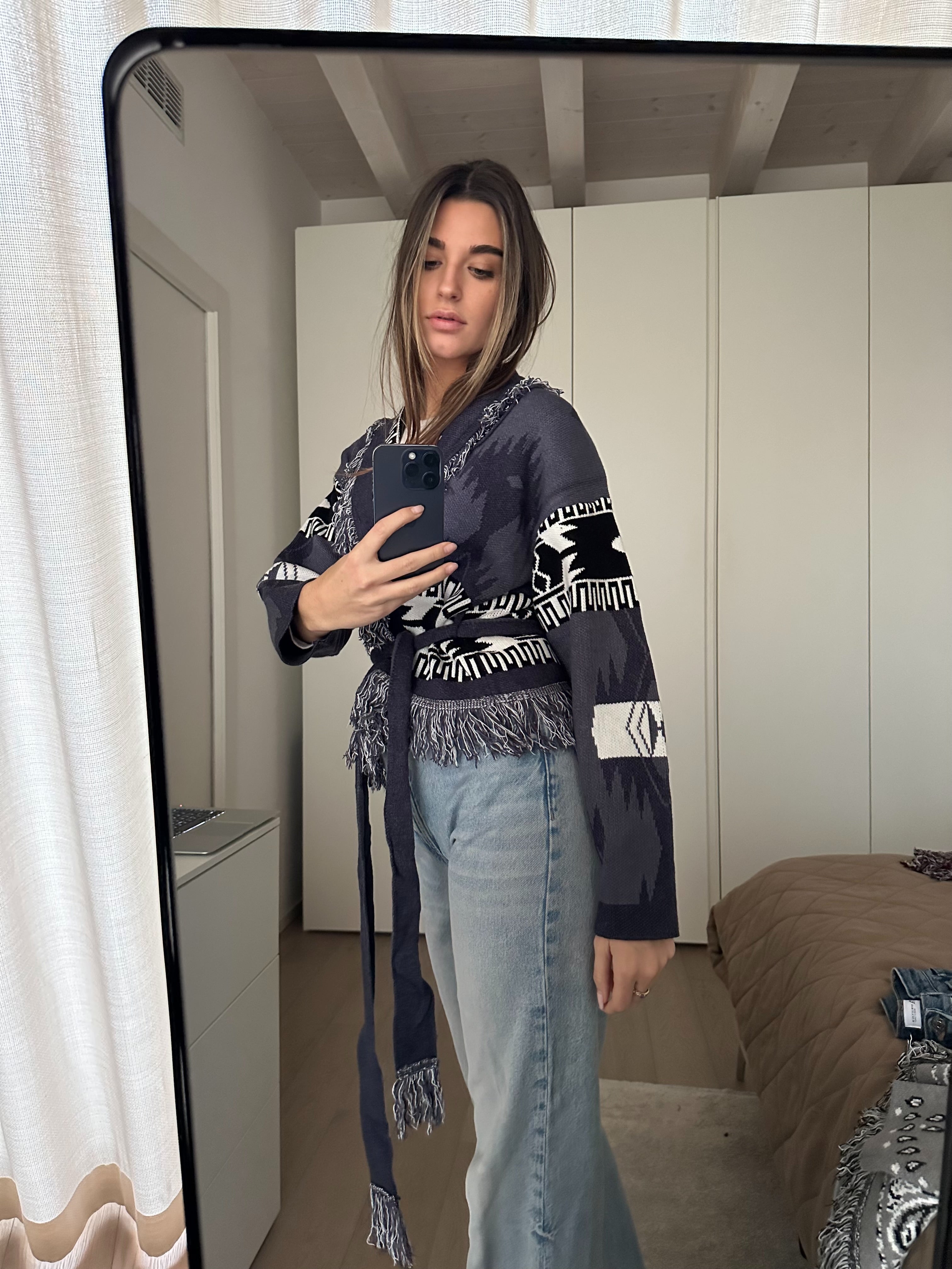 Cardigan Crop Azteco Grigio