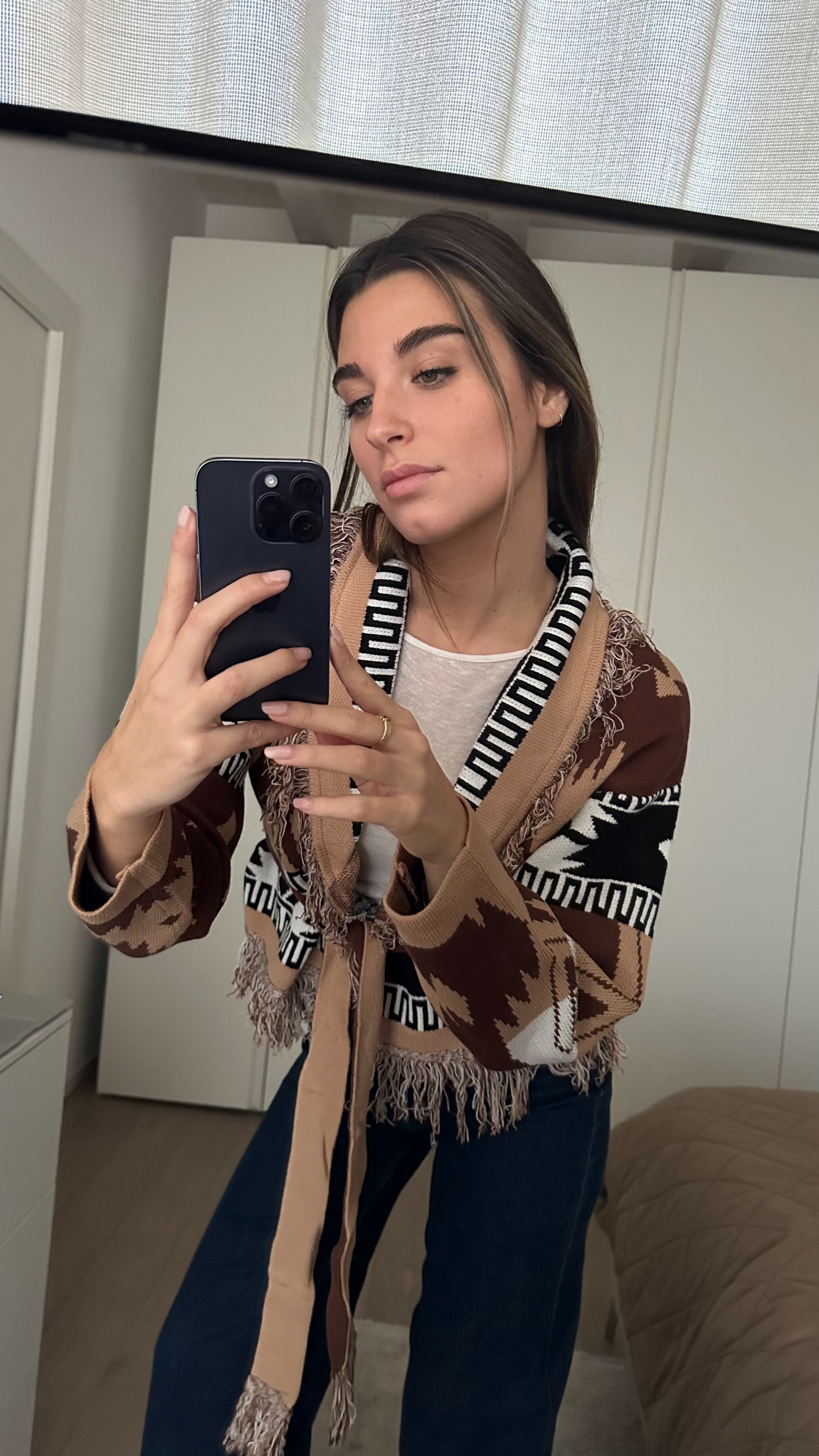 Cardigan Crop Azteco Marrone