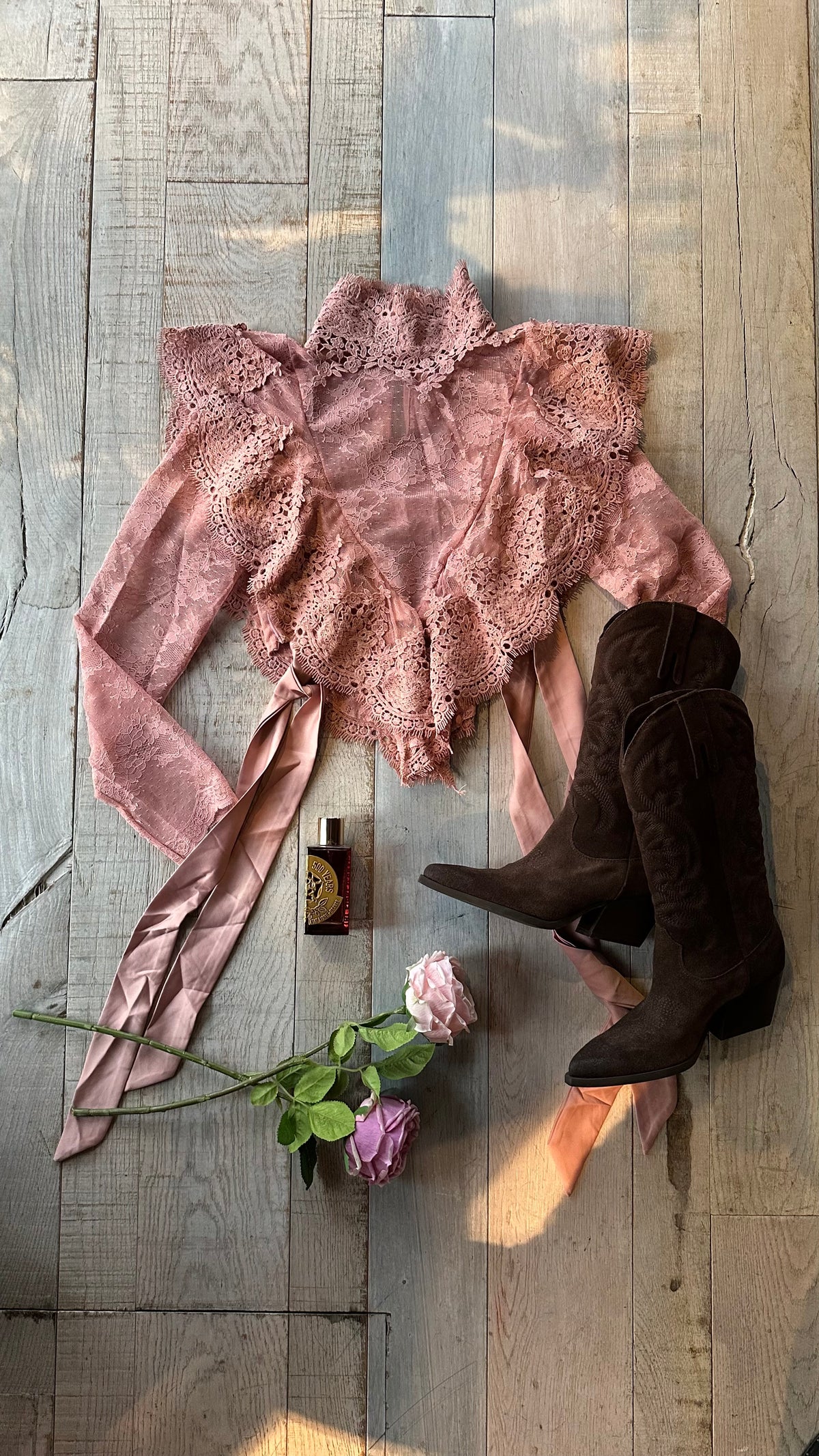 Camicia Top in Pizzo Rosa Antico « Concubine »