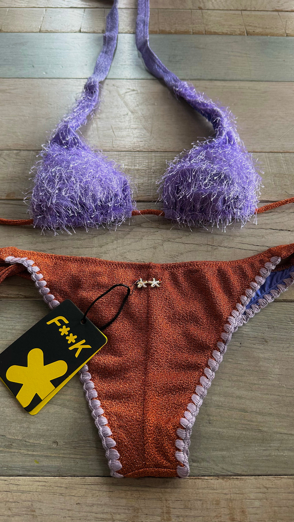 Triangolo in Lurex Piume Lilla e Arancione