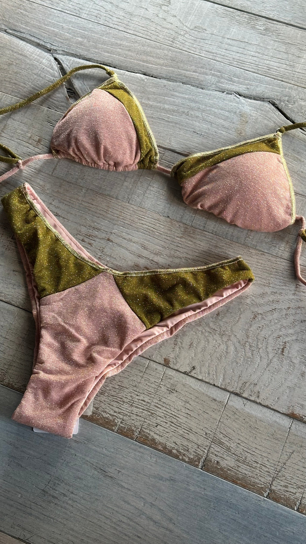 Triangolo Lurex Rosa Cipria e verde