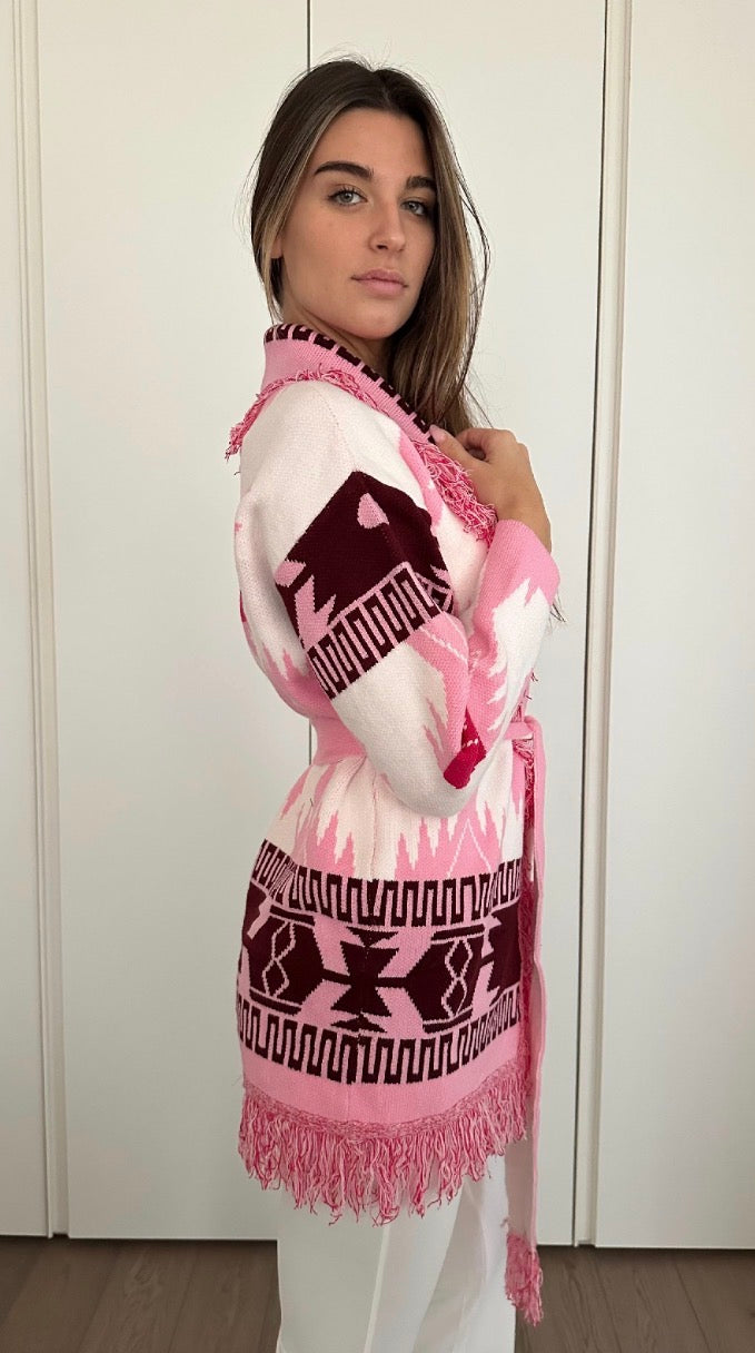 Cardigan Long Azteco Rosa