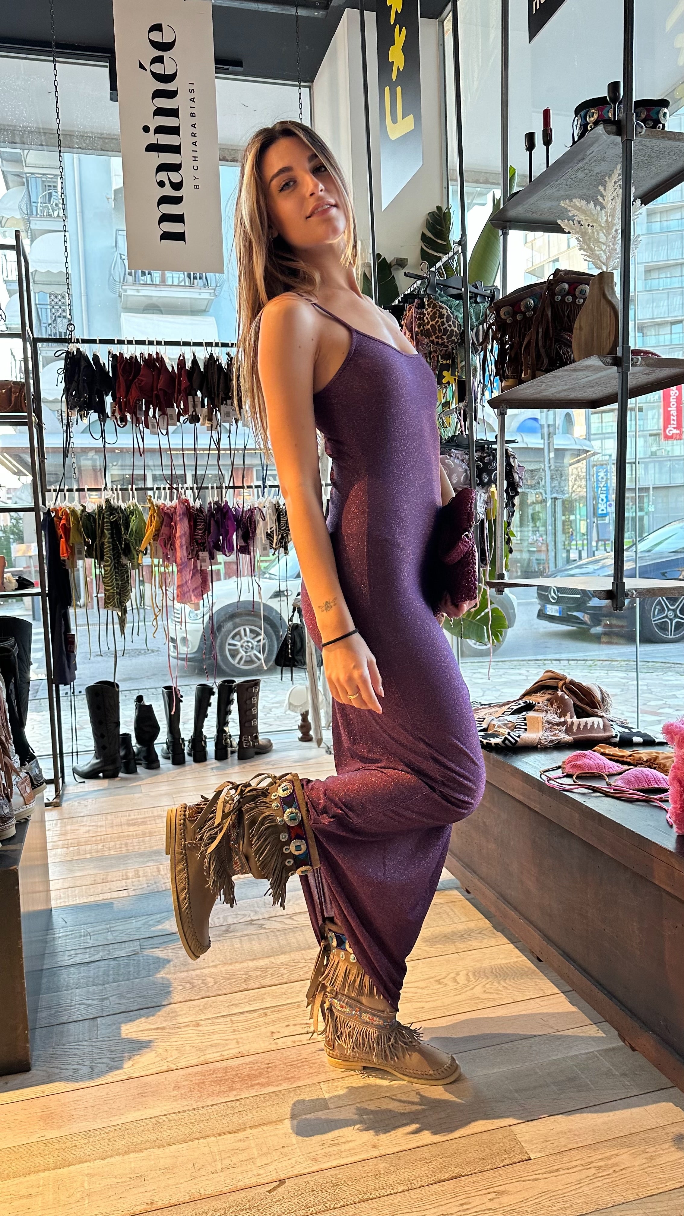 Abito MEFUI Lurex Viola Prugna