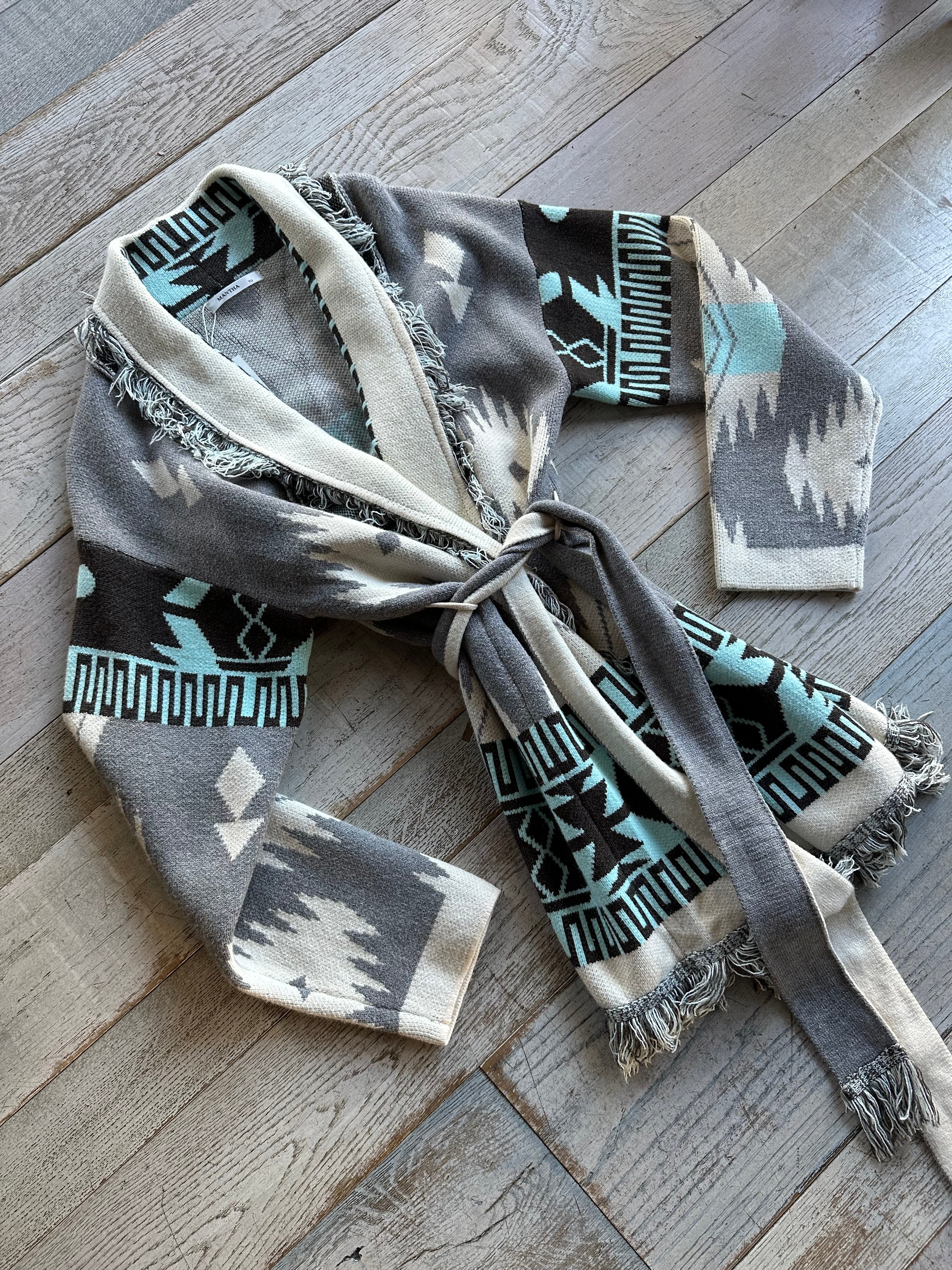 Cardigan Azteco Azzurro e Grigio