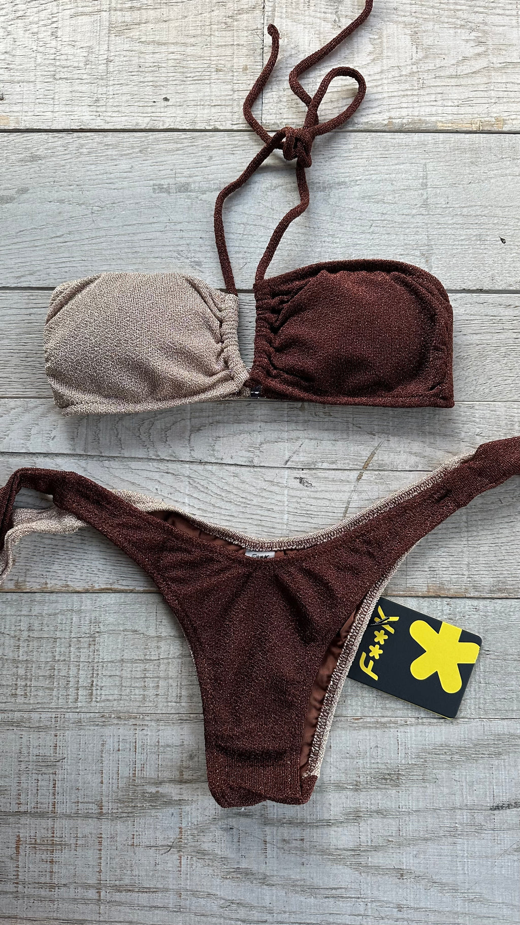 Bikini Fascia Bicolor Lurex Marrone e Oro