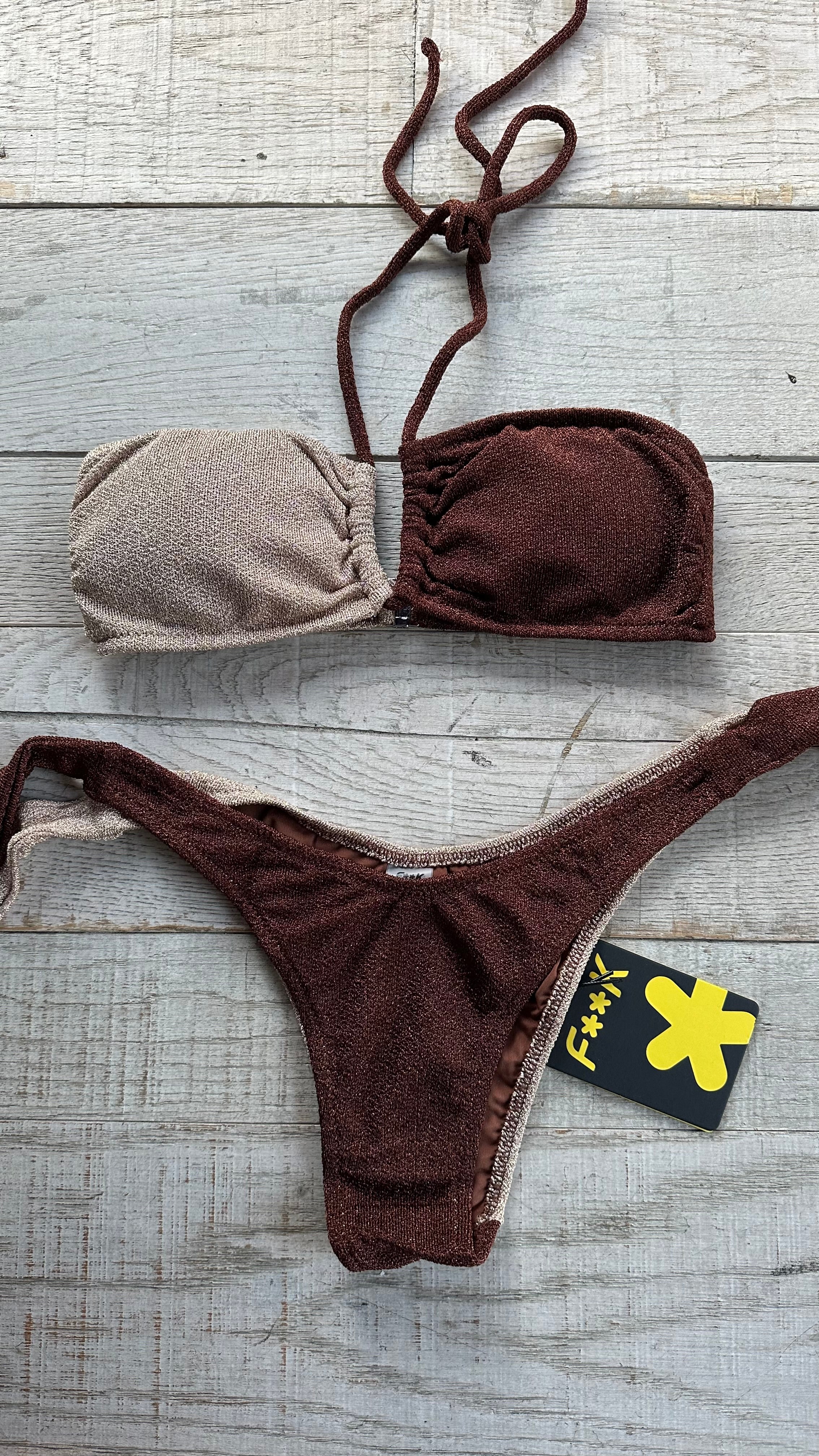 Bikini Fascia Bicolor Lurex Marrone e Oro