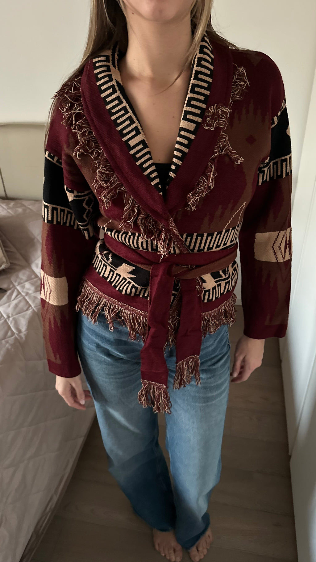 Cardigan Crop Azteco Rosso