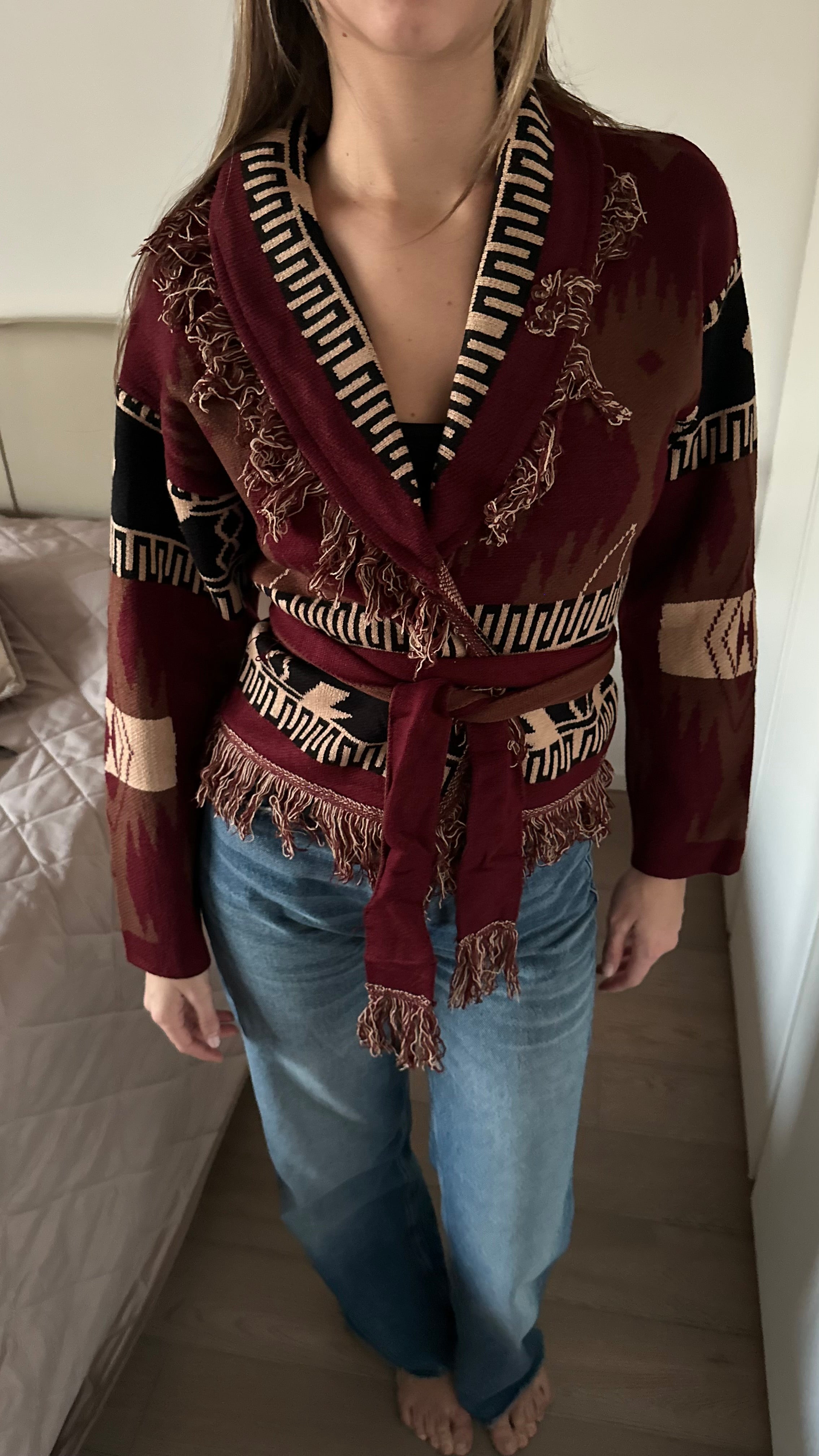Cardigan Crop Azteco Rosso