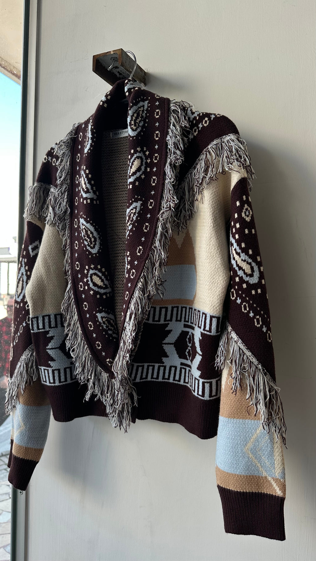 Cardigan Crop Bandana Marrone e Celeste
