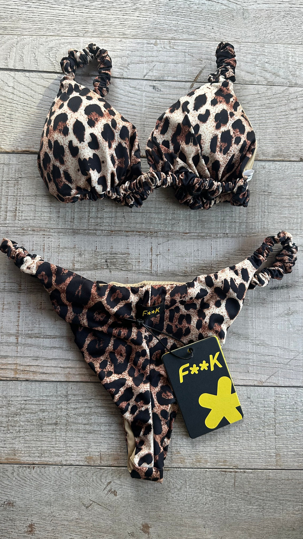 Triangolo Leopardato Spalline arricciate