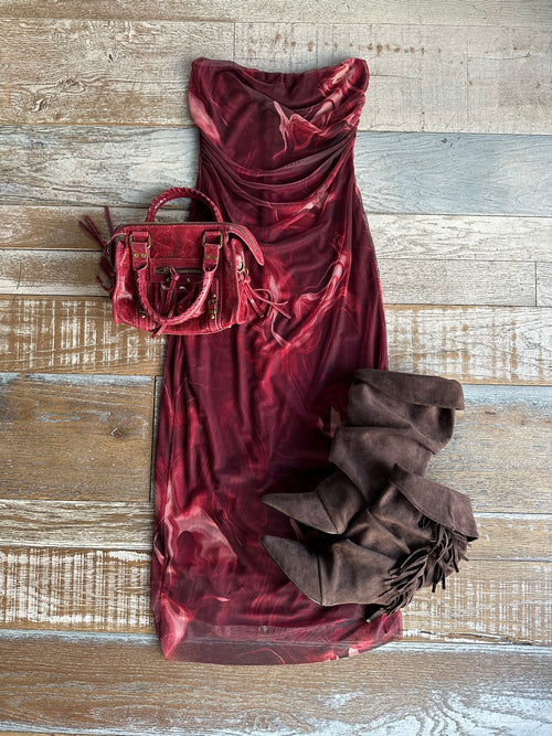 Abito in Toulle Tye Dye Bordeaux