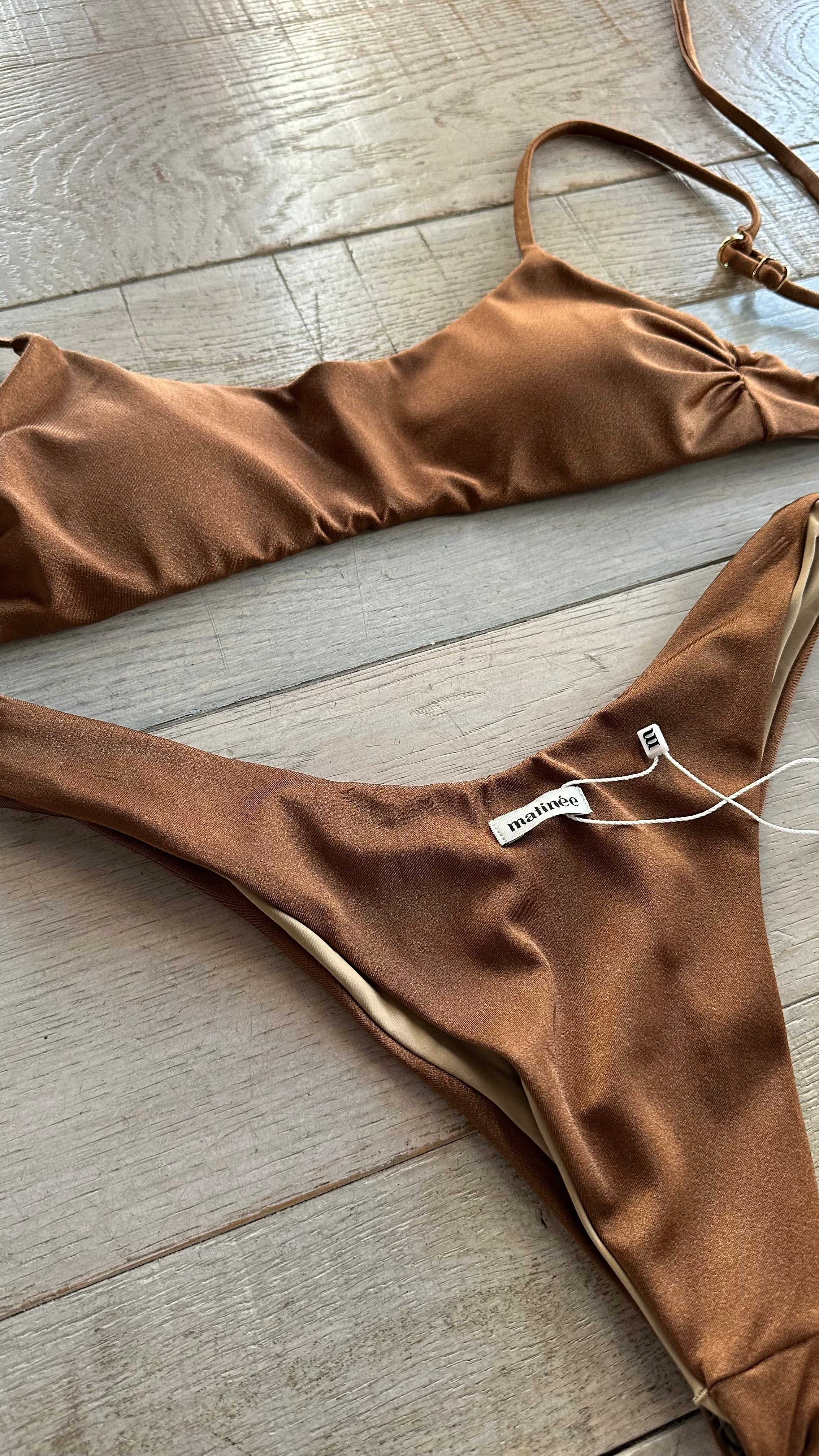 Bikini Top in Lycra Lucida Marrone