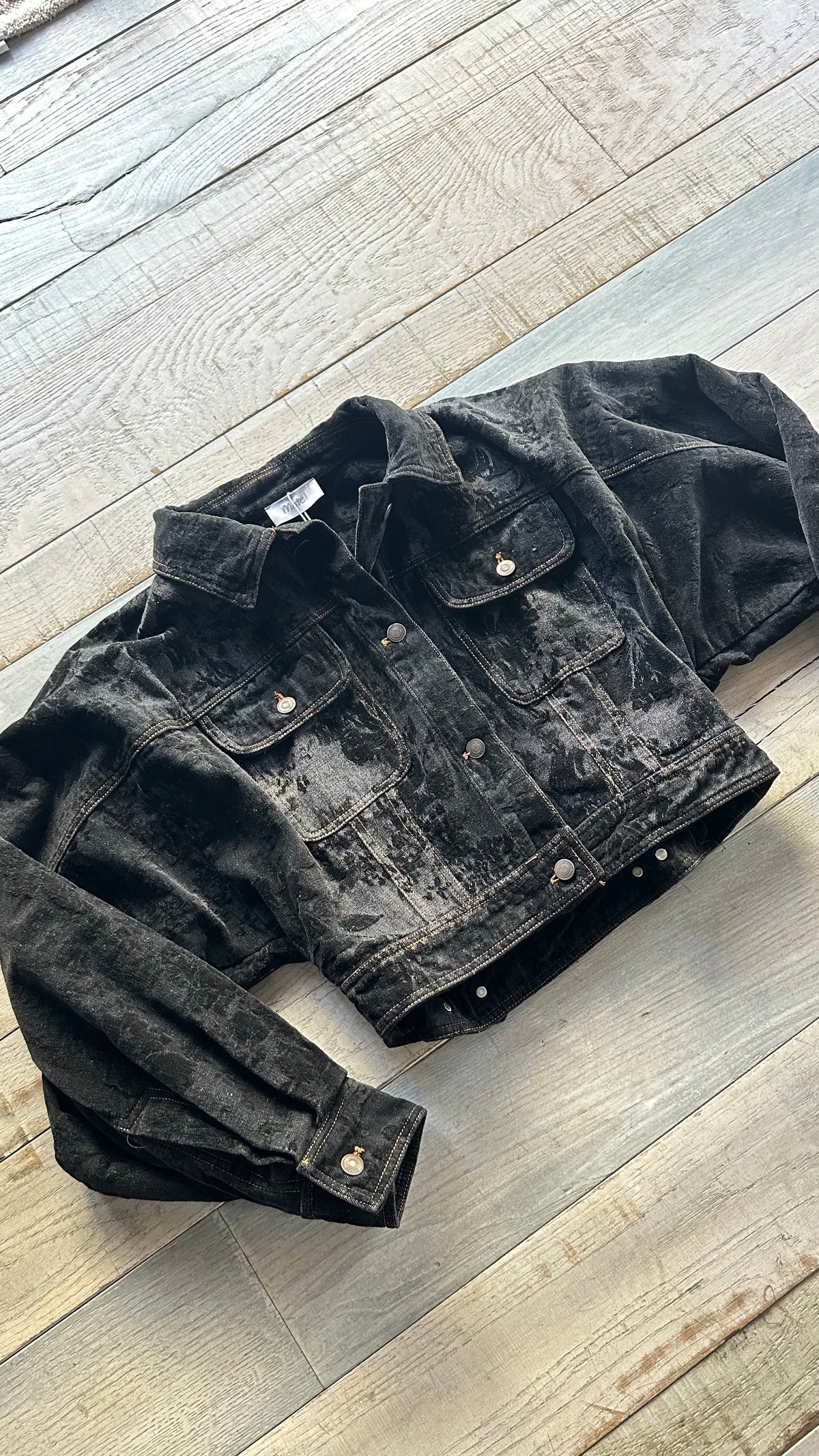 Giacca Bomber Crop in Denim e Velluto Nero «noire»