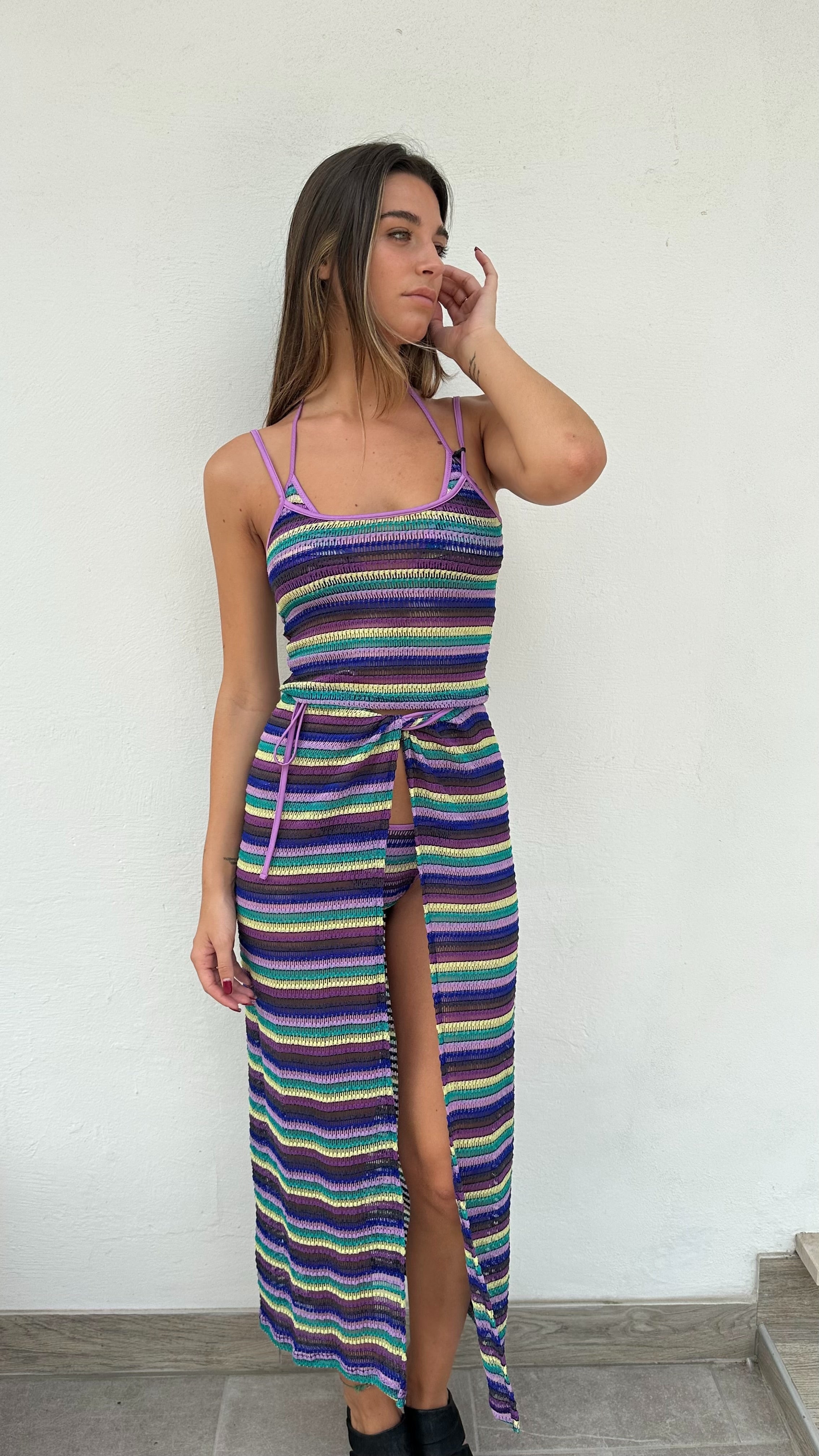 Gonna Pareo Lungo in crochet Multicolor by Mefui