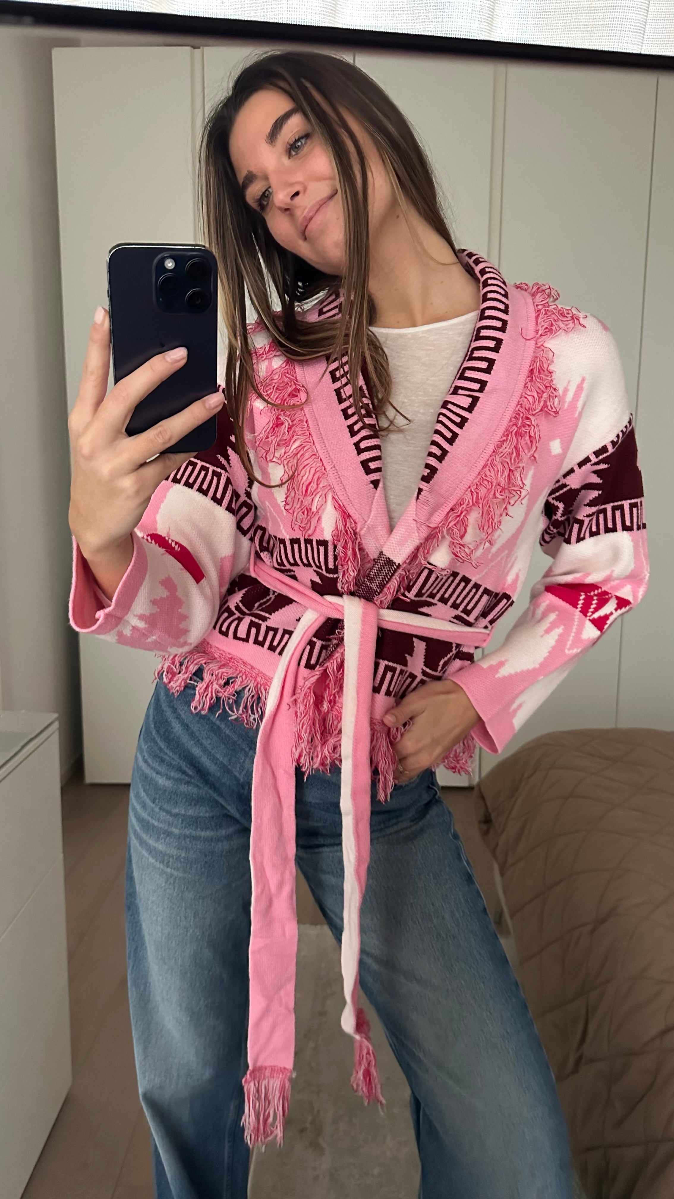 Cardigan Crop Azteco Rosa