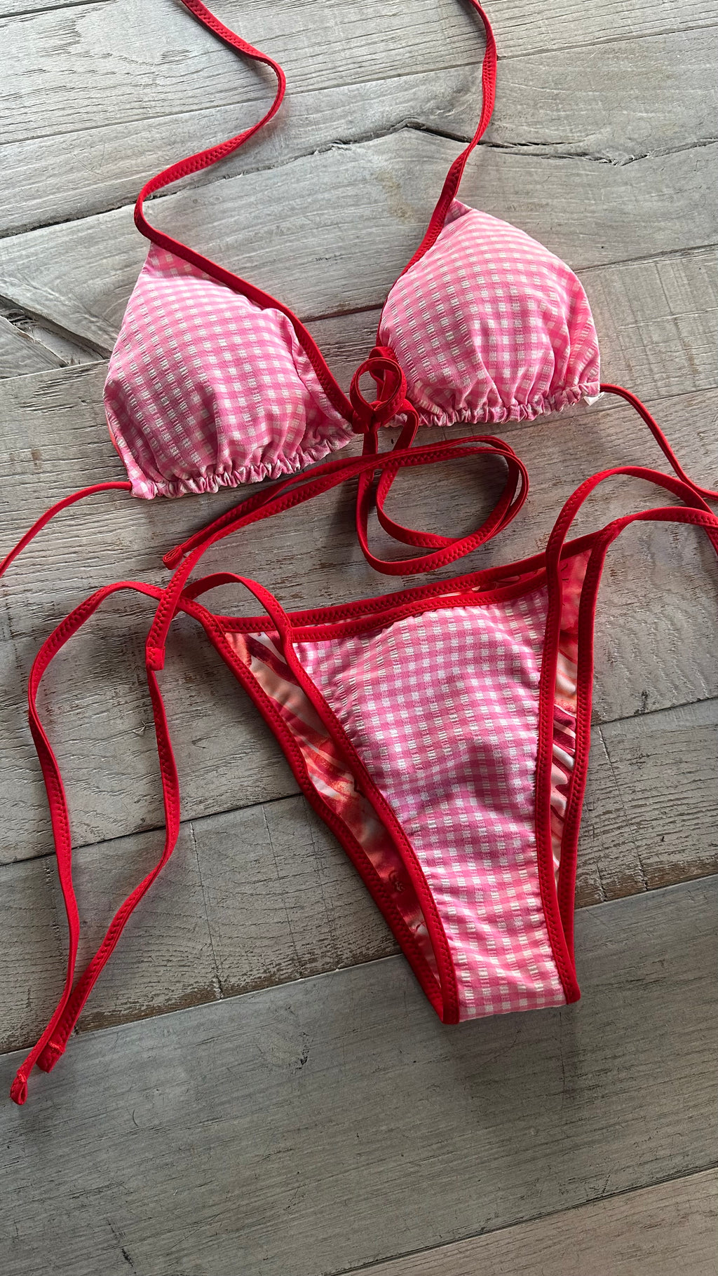 Triangolo Quadri Rosa e Rosso Double Face