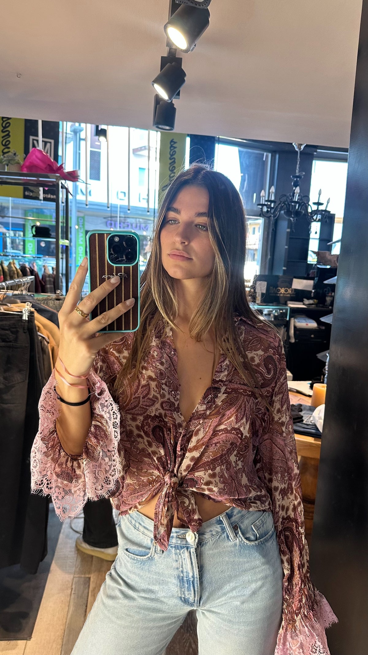 Camicia Blusa Paisley Rosa con Pizzo – Bohème