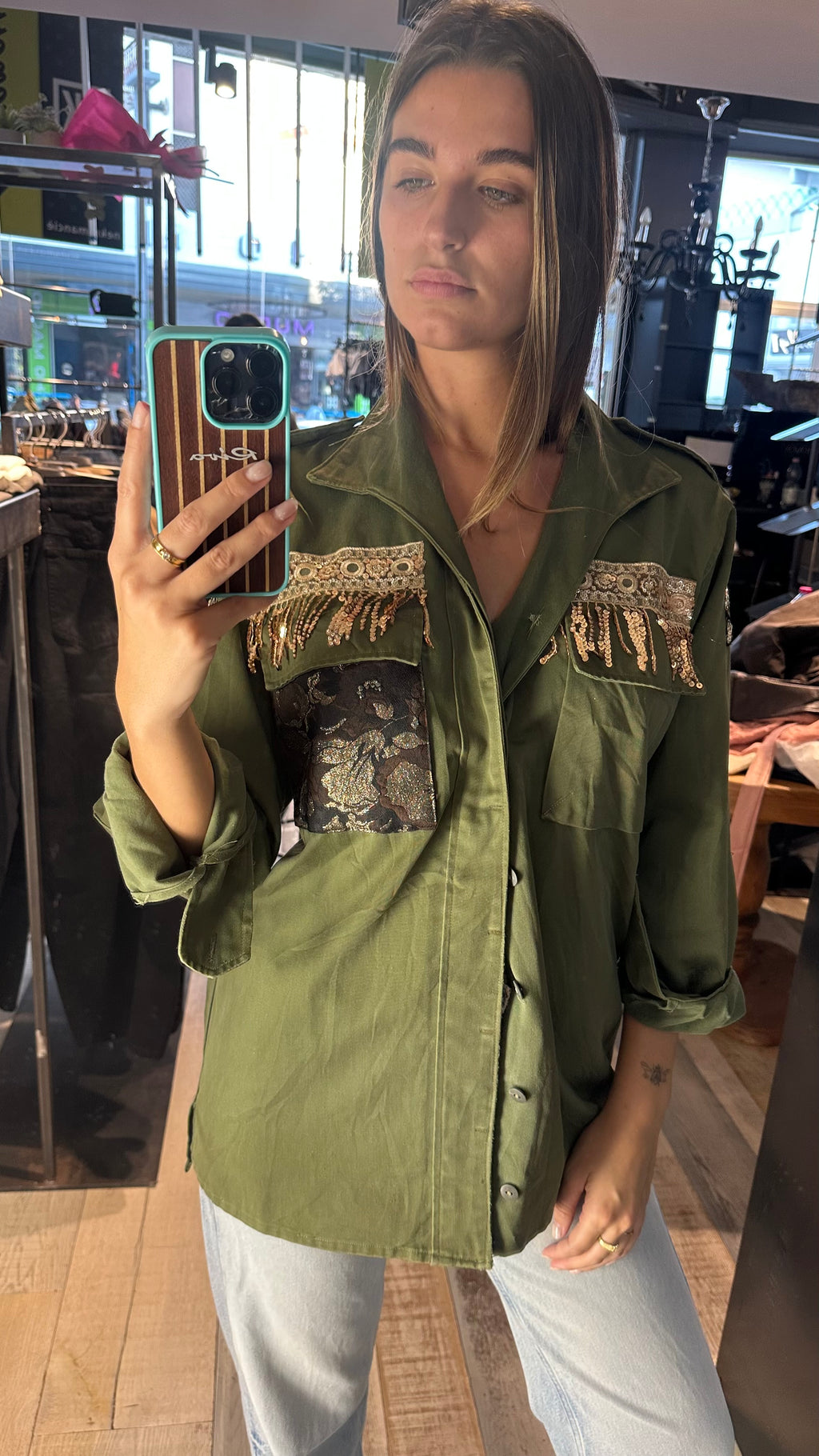 Giacca Militare Donna Verde con Paillettes «Regiment»