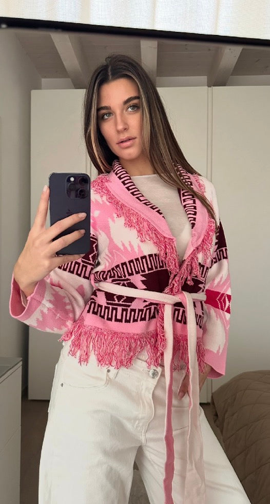 Cardigan Crop Azteco Rosa