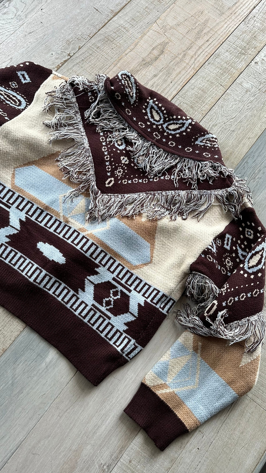 Cardigan Crop Bandana Marrone con bottoni