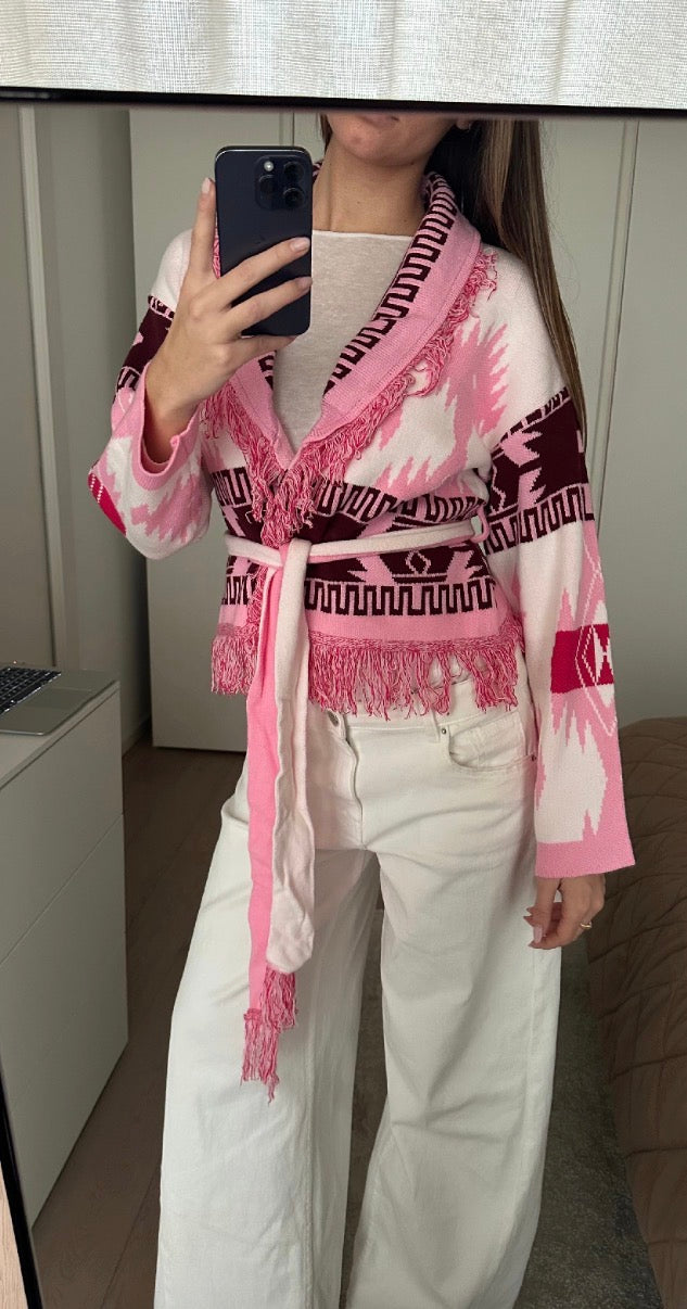 Cardigan Crop Azteco Rosa