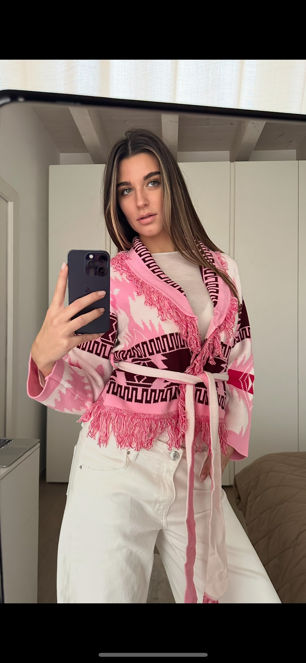 Cardigan Crop Azteco Rosa