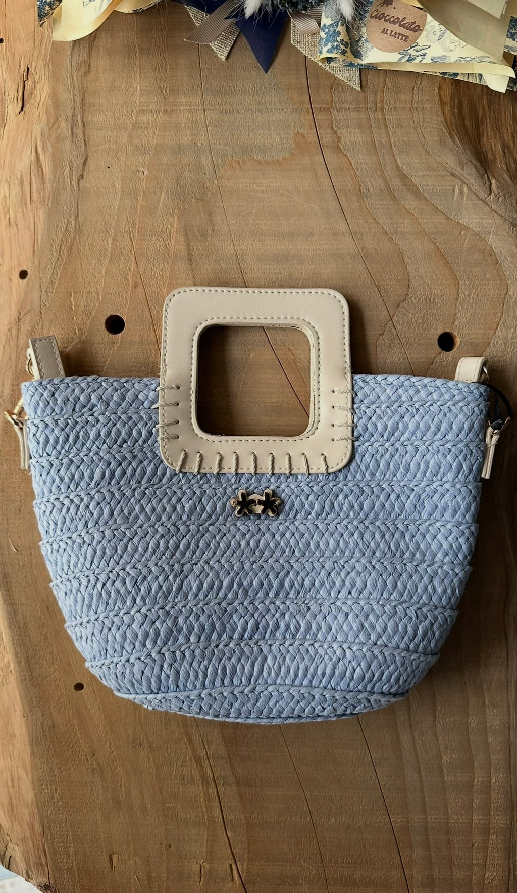 Mini Bag in Raffia Azzurra By FK