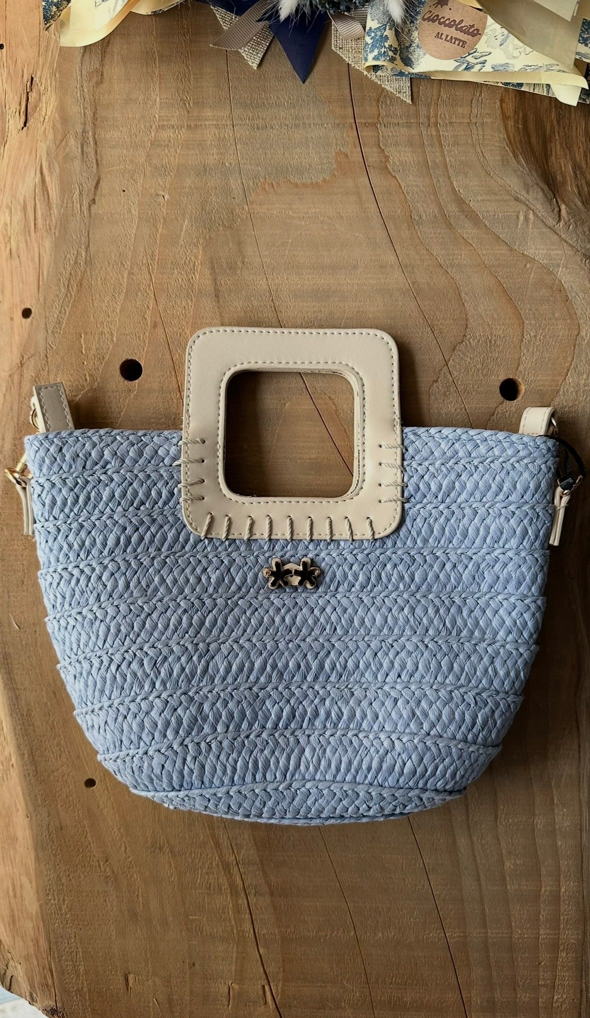 Mini Bag in Raffia Azzurra By FK