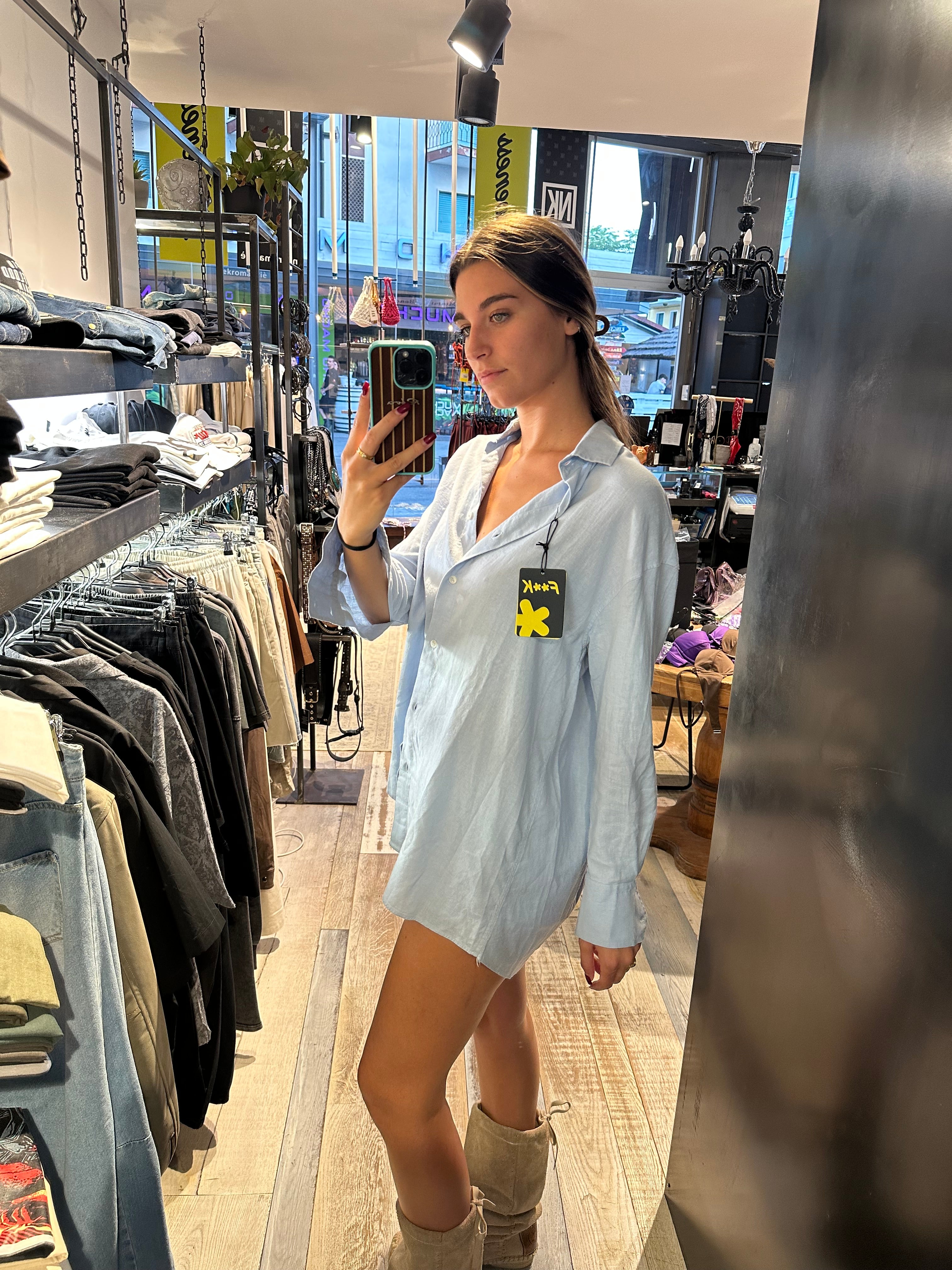 Camicia Oversize in Lino color Azzurro