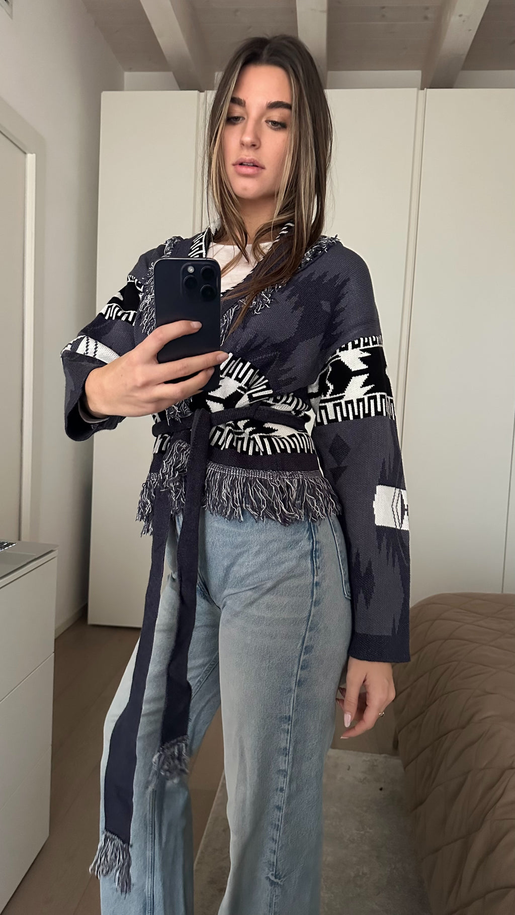 Cardigan Crop Azteco Grigio