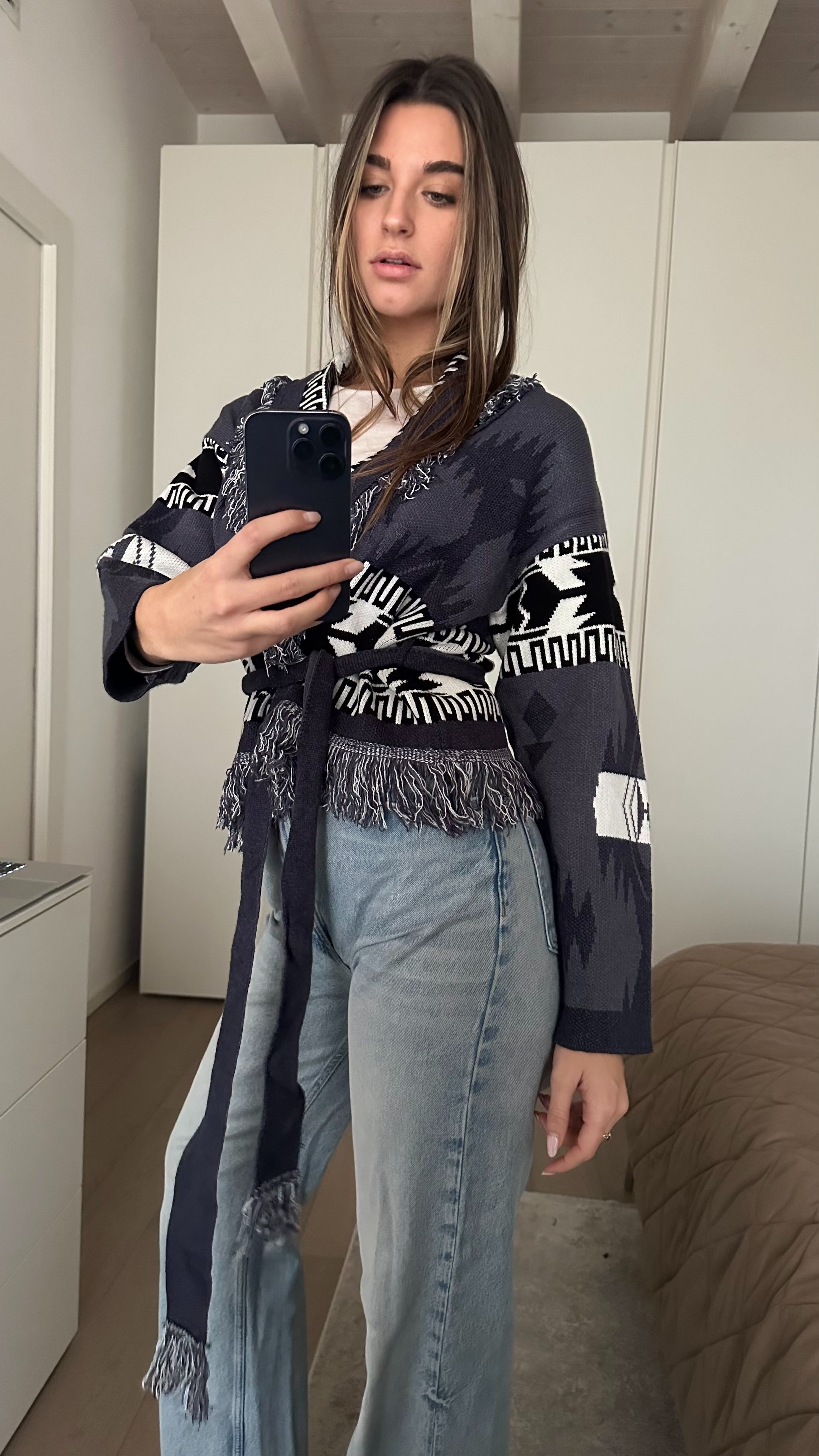 Cardigan Crop Azteco Grigio